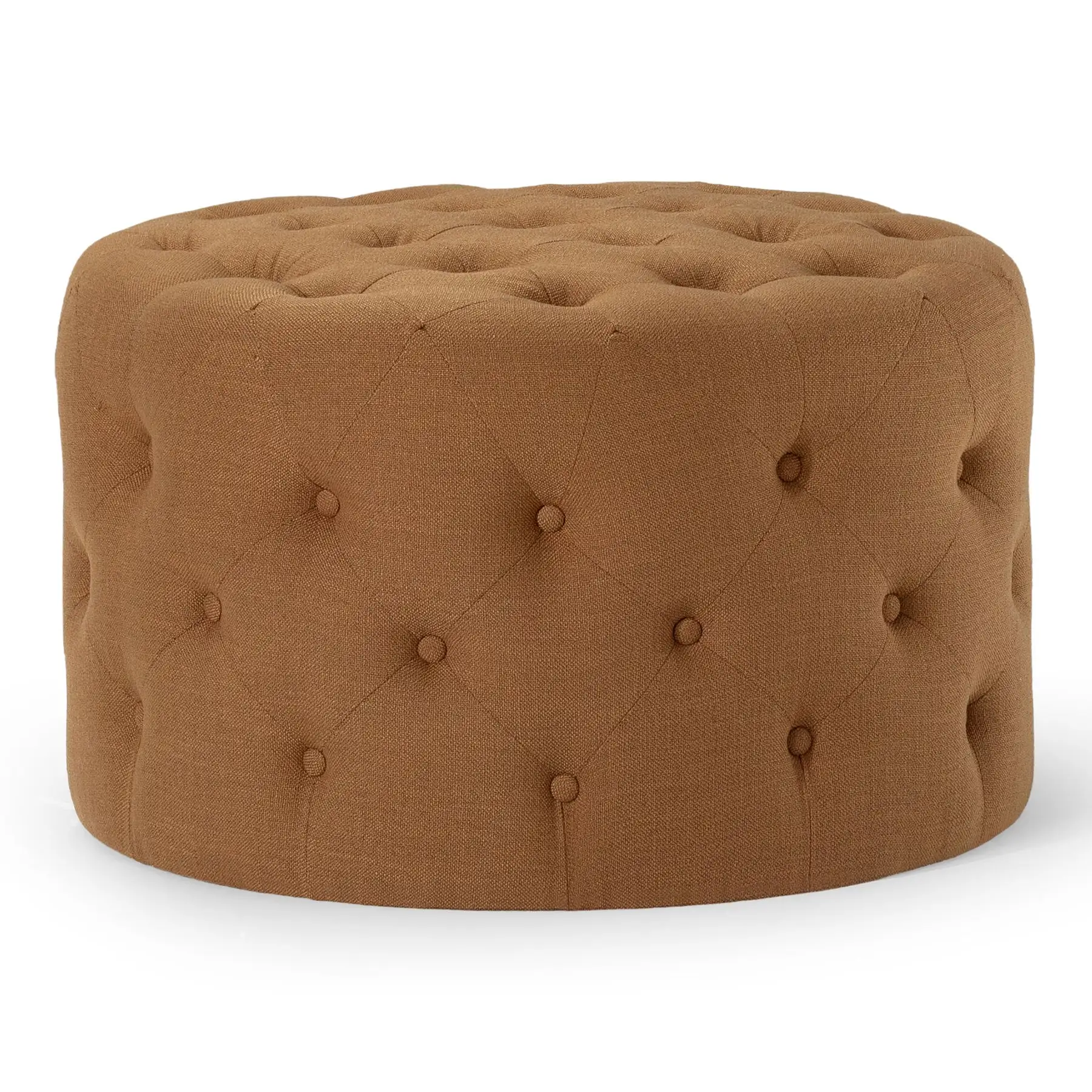 Maven Lane Marcy Traditional Round Ottoman in Clay Fabric Upholstery