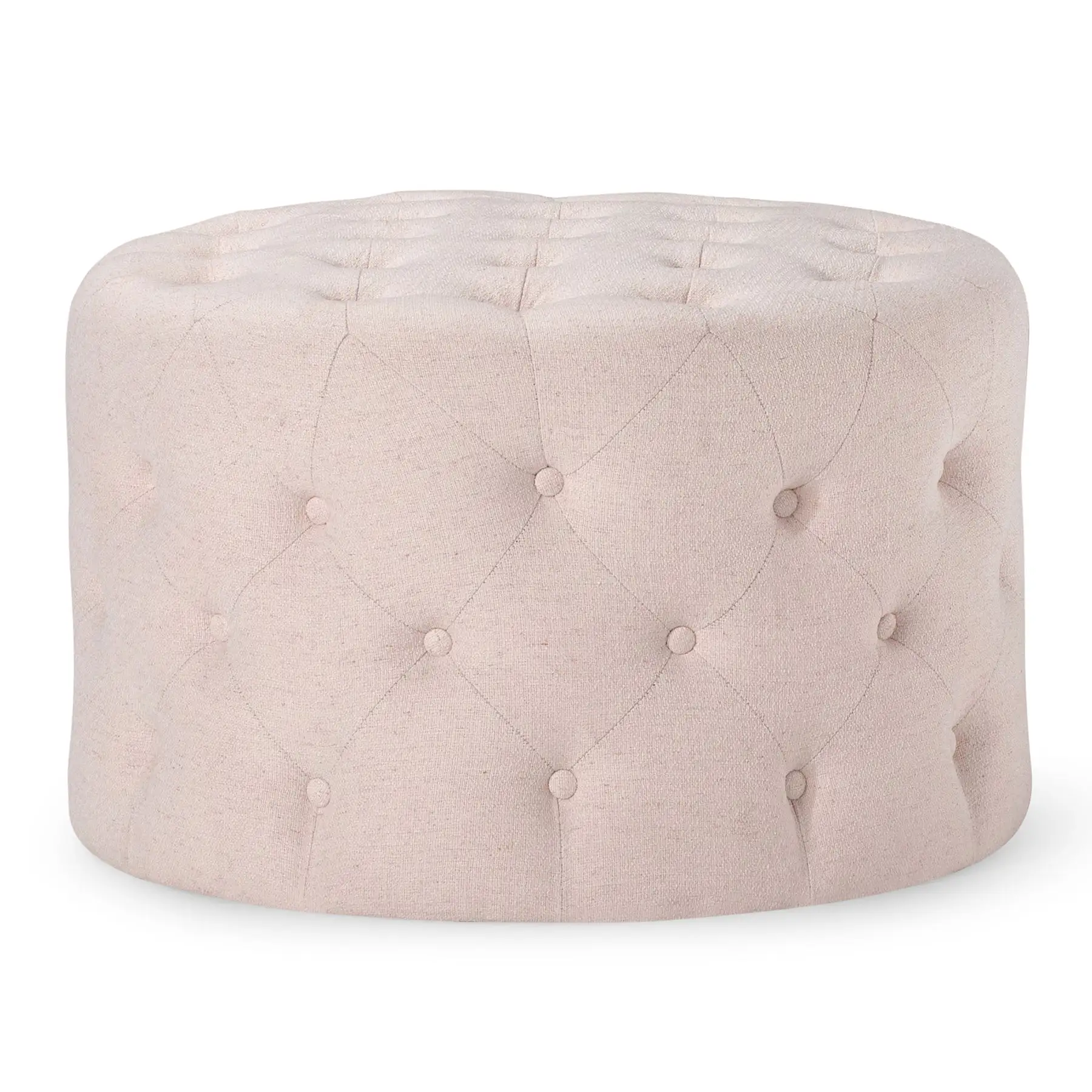 Maven Lane Marcy Traditional Round Ottoman in Cream Fabric Upholstery