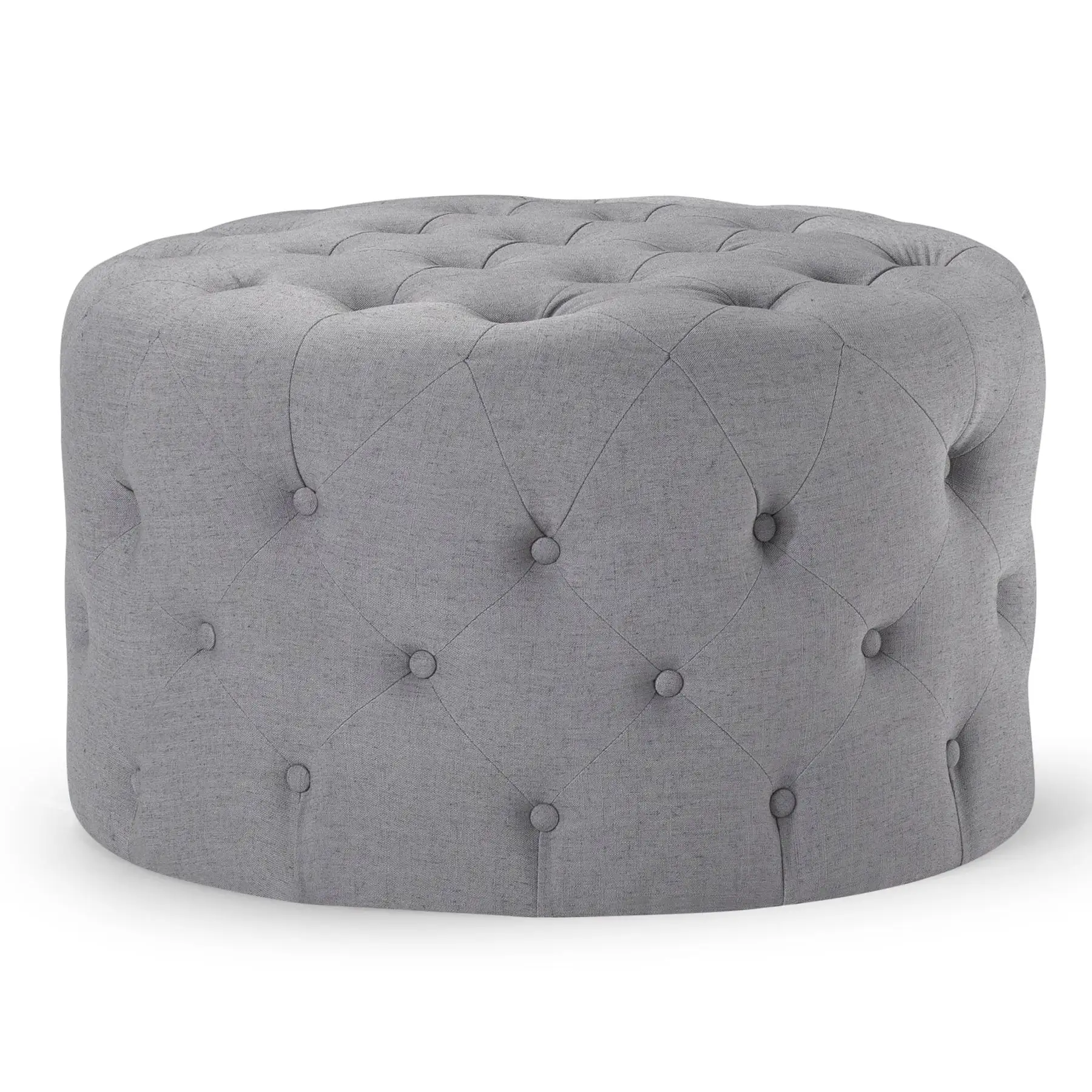 Maven Lane Marcy Traditional Round Ottoman in Slate Fabric Upholstery