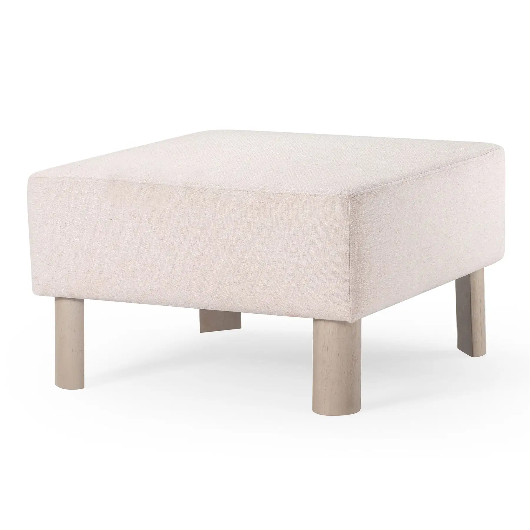 Maven Lane Lena Contemporary Upholstered Ottoman with Refined White Wood Finish