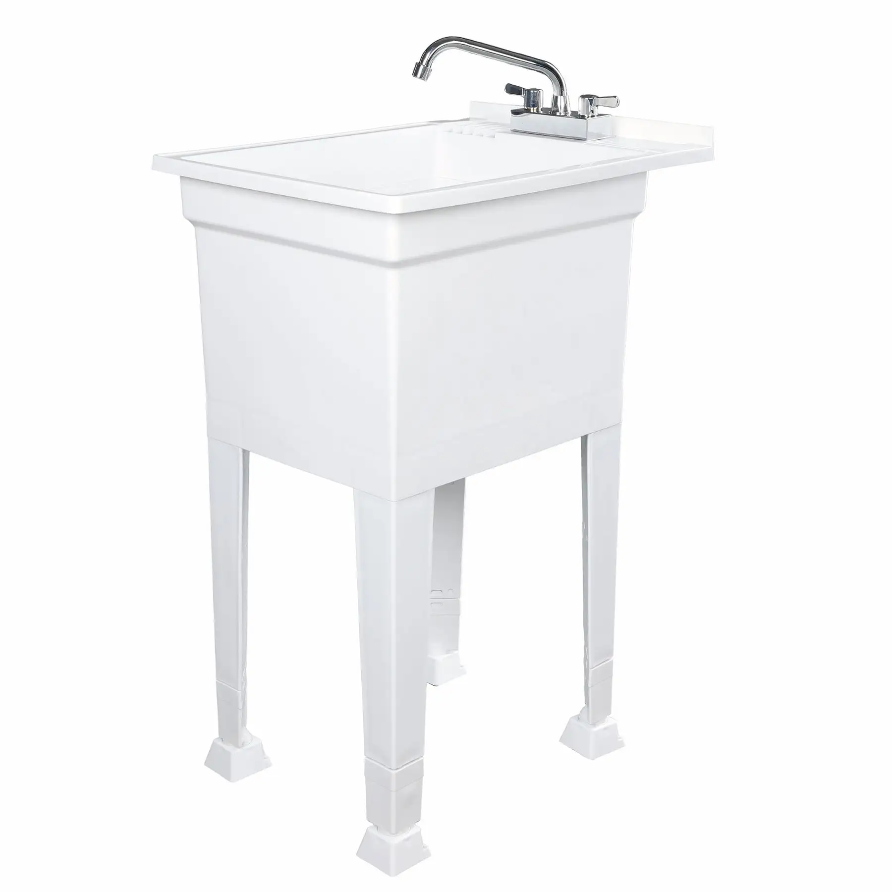 UTILITYSINKS Plastic 18?? Freestanding Utility Tub Sink with Swing Faucet, White