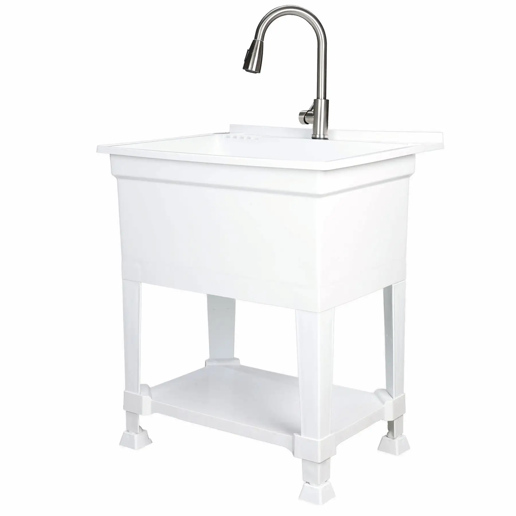 UTILITYSINKS Plastic 30?? Freestanding Utility Tub Sink with Pull Faucet, White