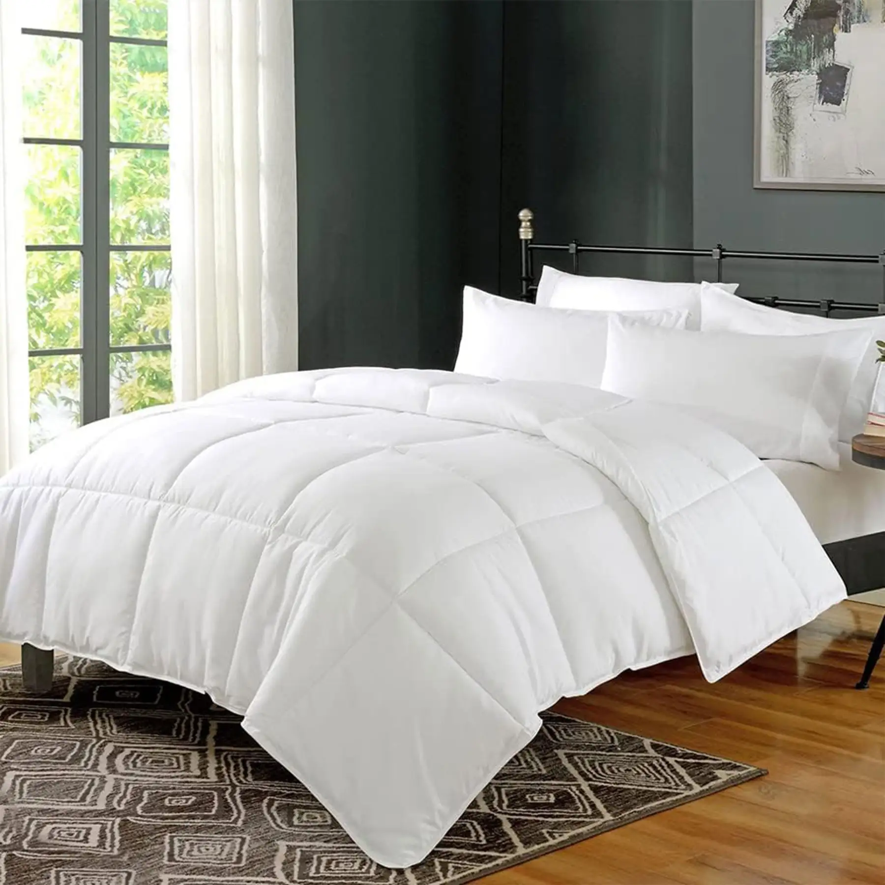 APSMILE Reversible All Season Down Alternative Full King Comforter, All White