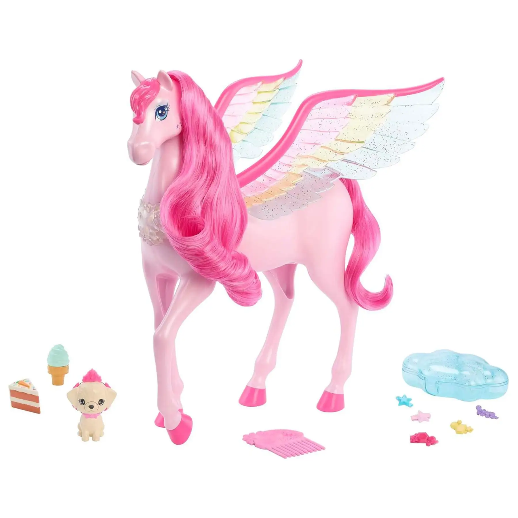 Barbie A Touch of Magic Pegasus Winged Horse and Puppy Toy and Accessories, Pink