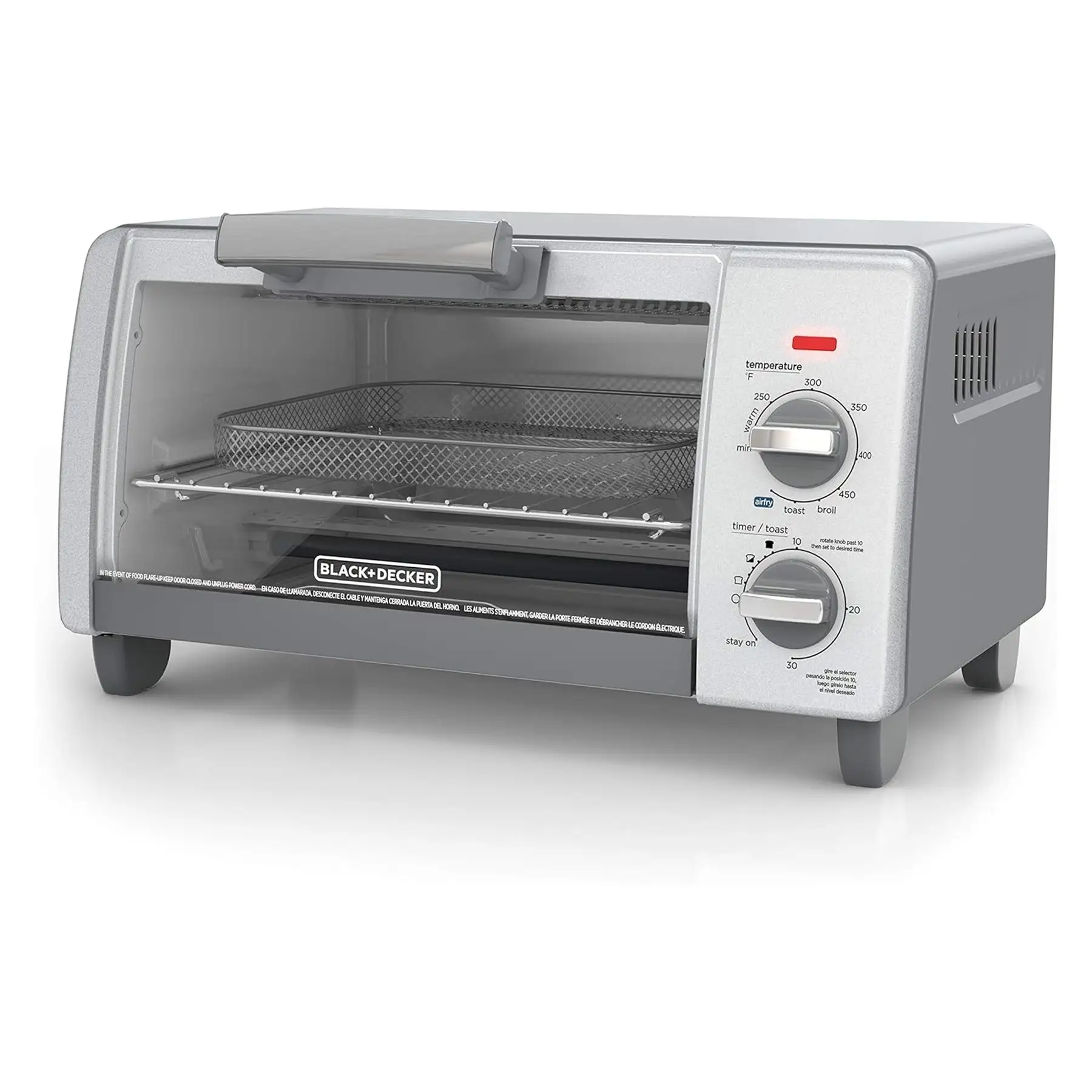 BLACK+DECKER Crisp N Bake Countertop Air Fryer 4 Slice Toaster Pizza Oven, Gray