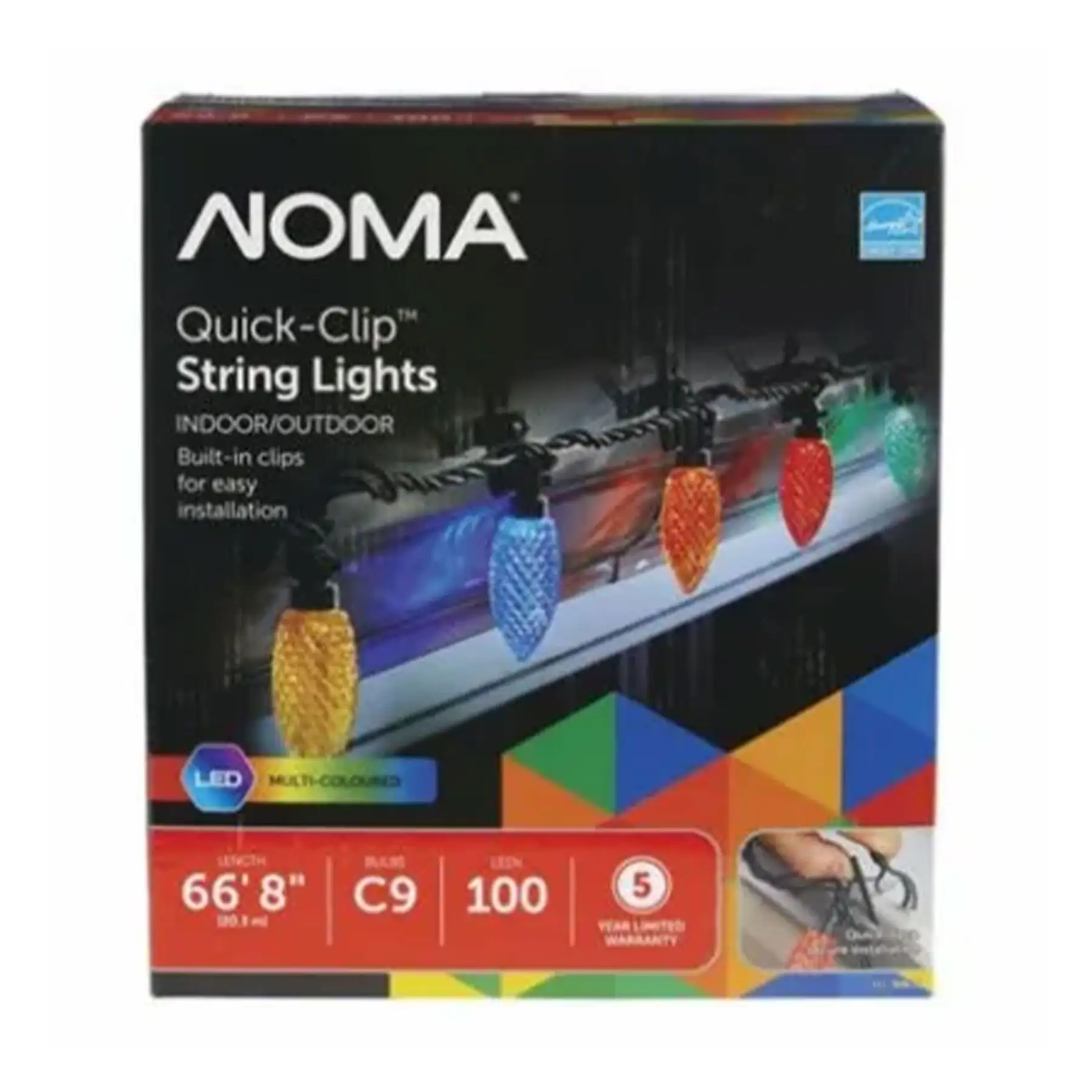 NOMA Quick Clip 100 LED C9 Light Set for Indoor and Outdoor Use, Multicolor