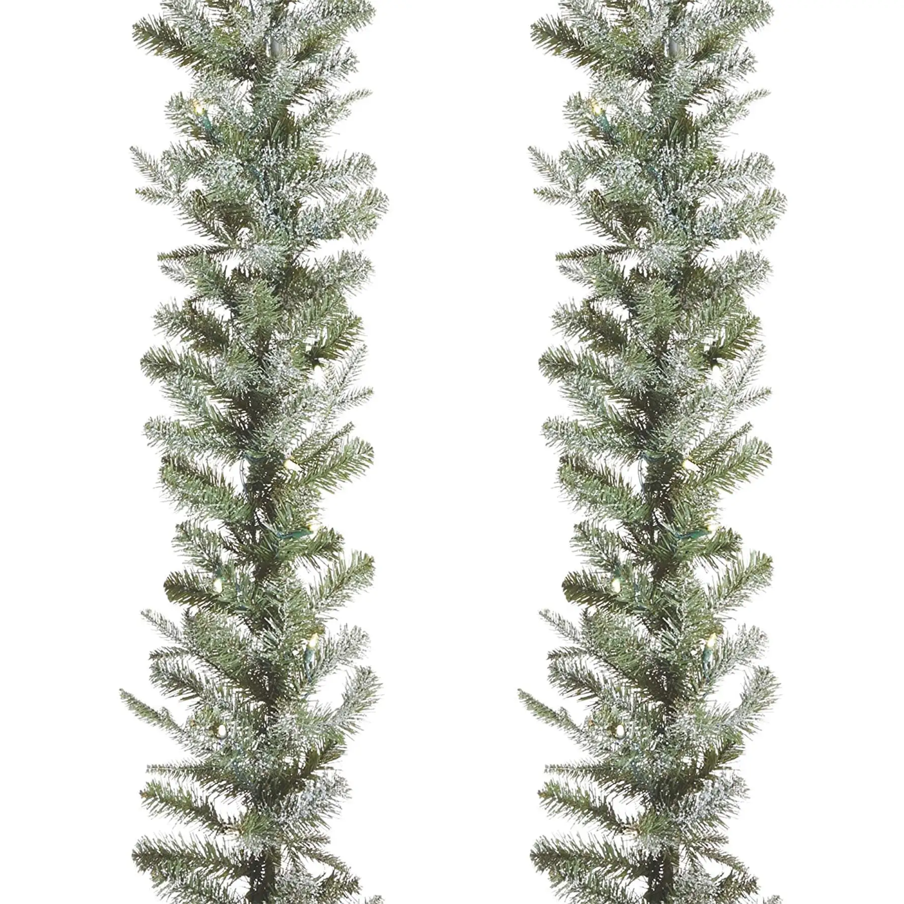 NOMA Frosted Fir 9 Foot Pre Lit Christmas Garland Home Holiday Decor, (2 Pack)