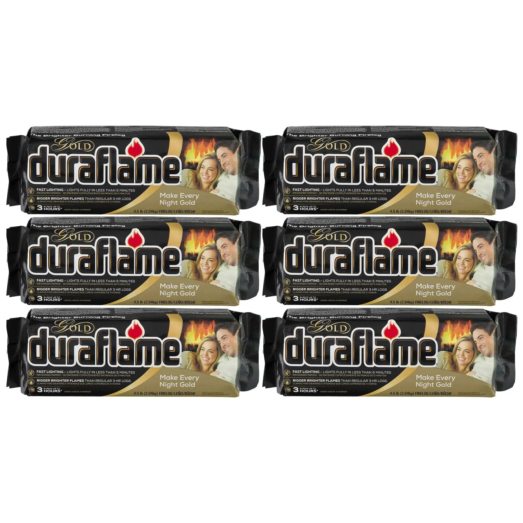 Duraflame 4.5 Pound Gold Premium Fast Lighting 3 Hour Burn Firelogs, Set of 6