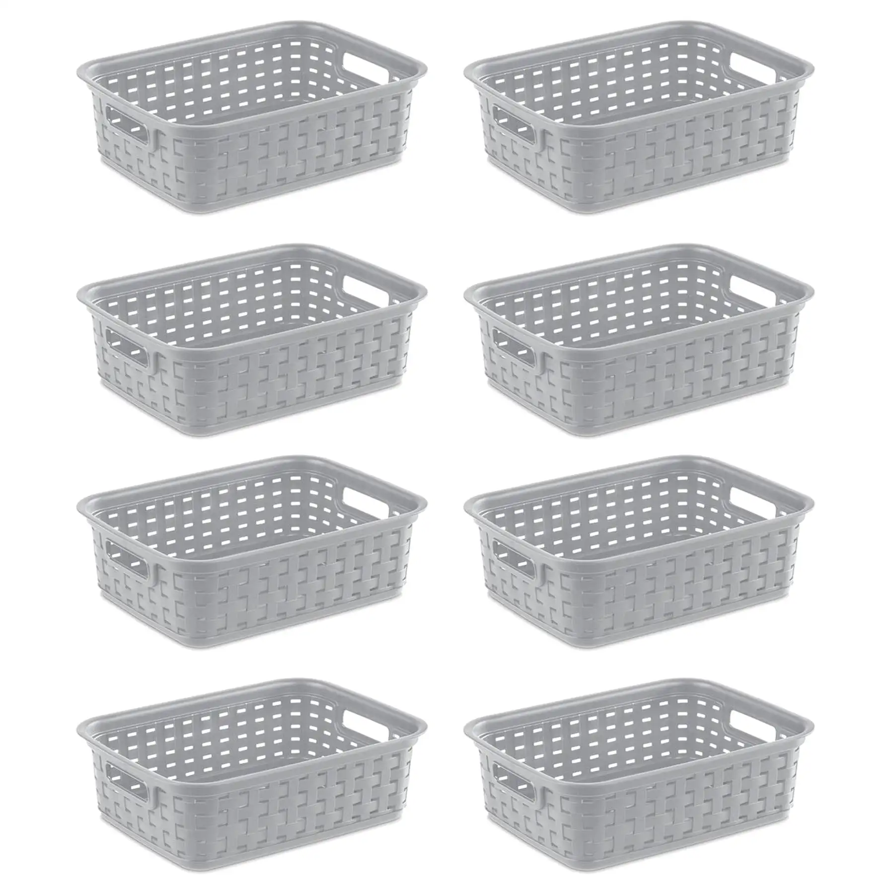 Sterilite 11" Small Weave Open Bin Organize Wicker Storage Basket, Grey, 8 Pack