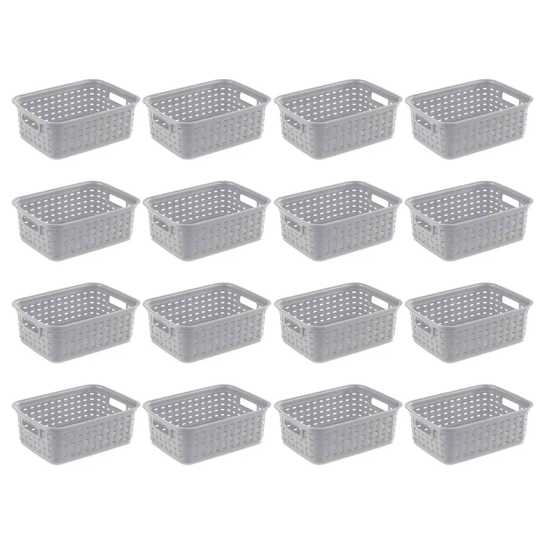 Sterilite 11" Small Weave Open Bin Organize Wicker Storage Basket, Grey, 16 Pack