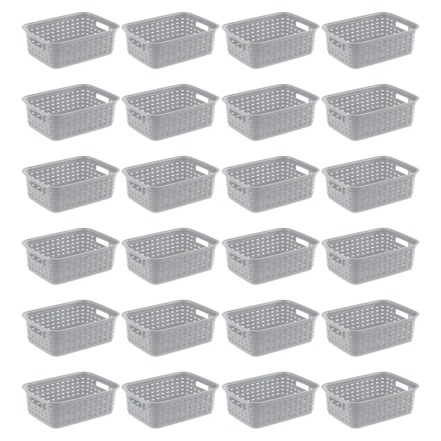 Sterilite 11" Small Weave Open Bin Organize Wicker Storage Basket, Grey, 24 Pack