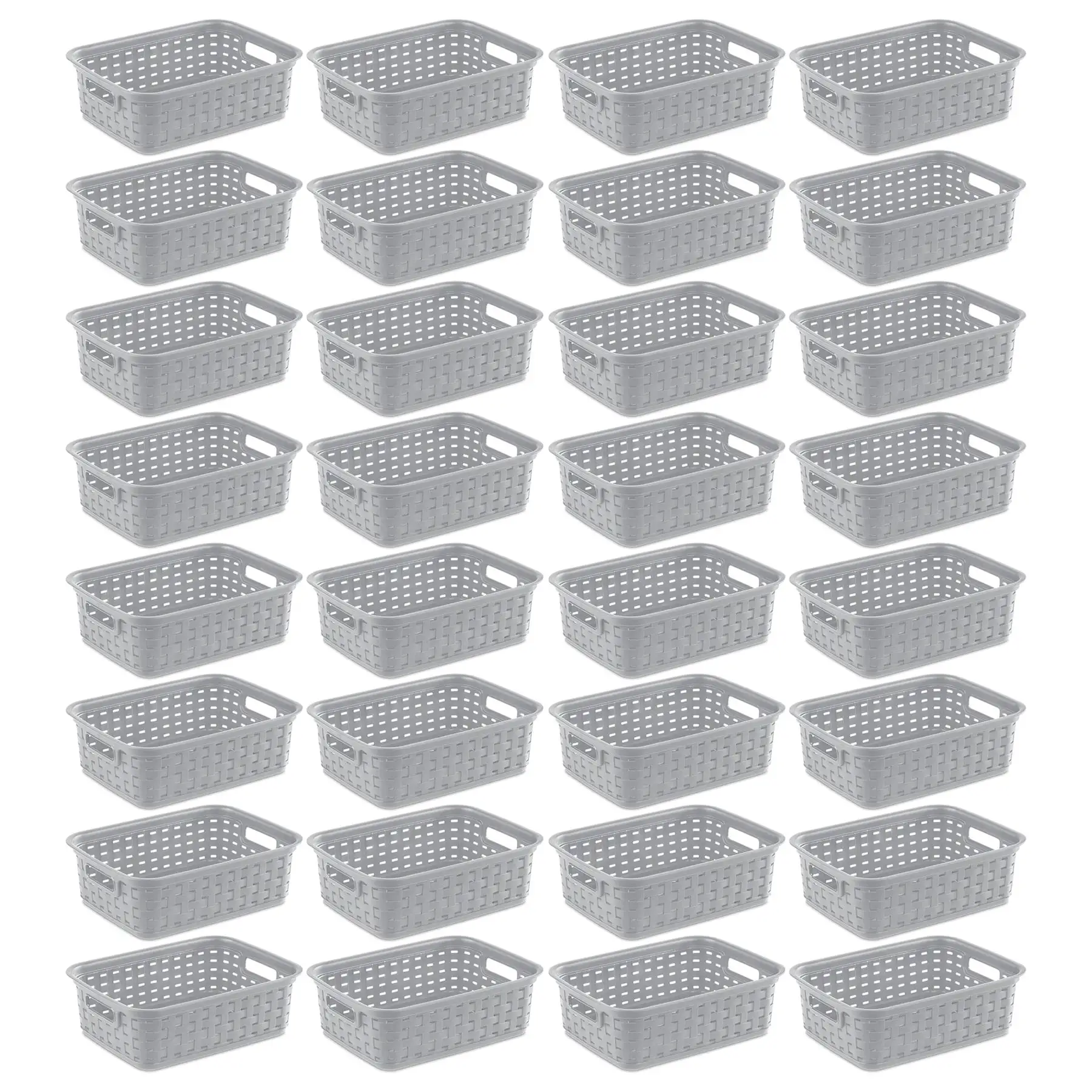 Sterilite 11" Small Weave Open Bin Organize Wicker Storage Basket, Grey, 32 Pack