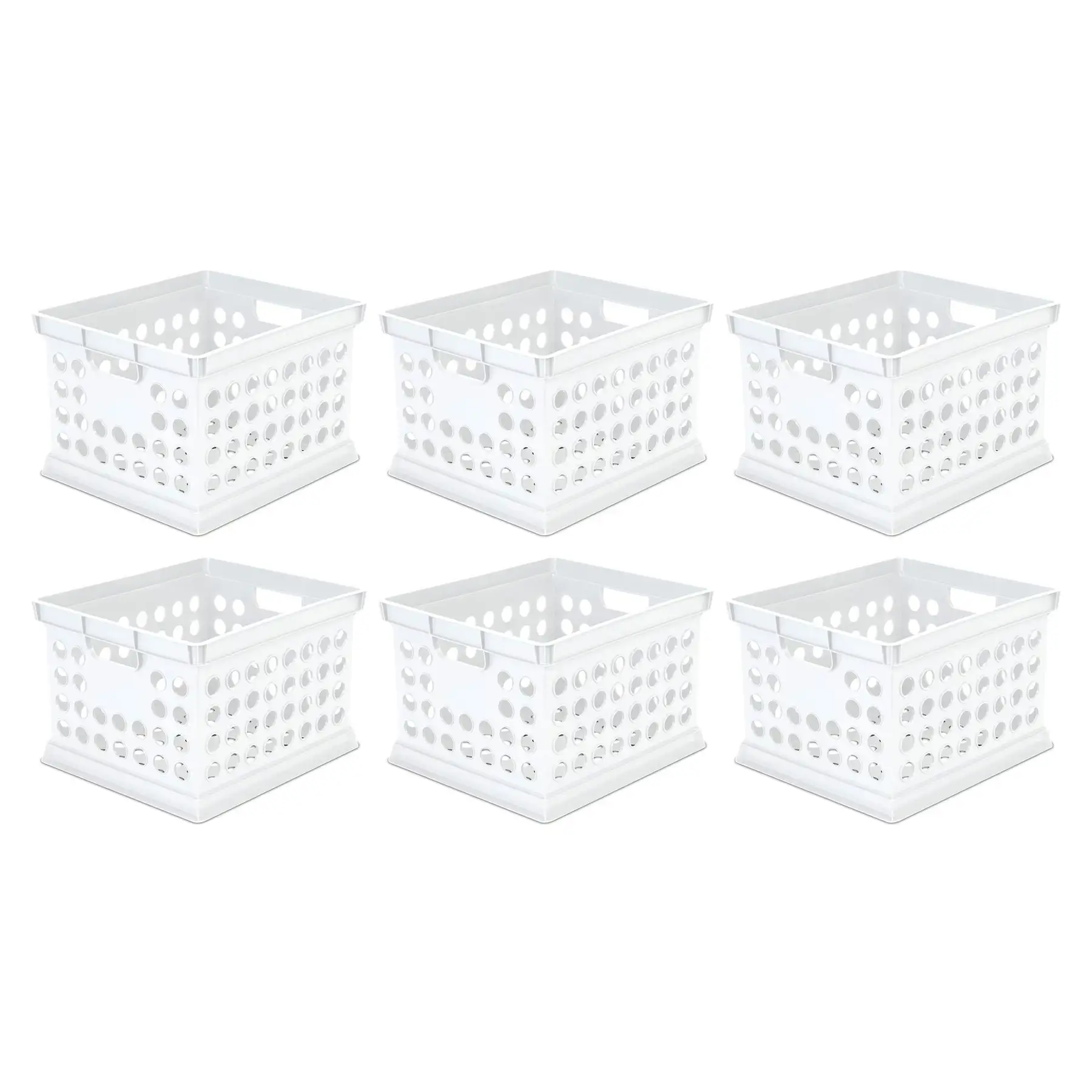 Sterilite Stackable Plastic Storage Open Crate Bin Organizer Box, White, 6-Pack