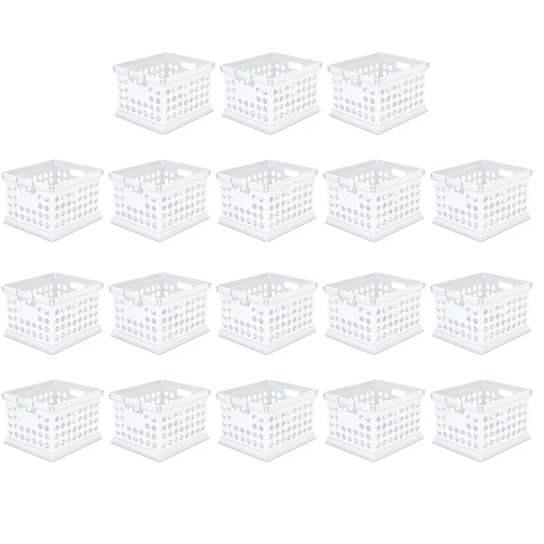 Sterilite Stackable Plastic Storage Open Crate Bin Organizer Box, White, 18-Pack