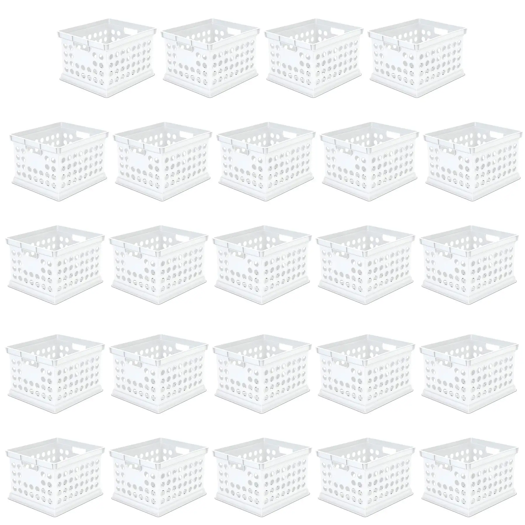 Sterilite Stackable Plastic Storage Open Crate Bin Organizer Box, White, 24-Pack