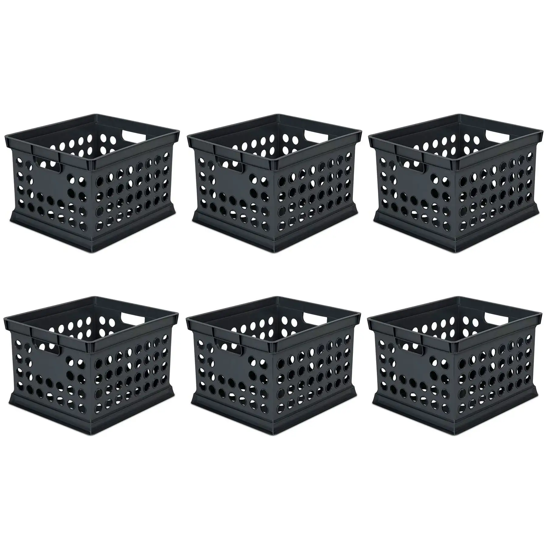 Sterilite Stackable Plastic Storage Open Crate Bin Organizer Box, Black (6 Pack)