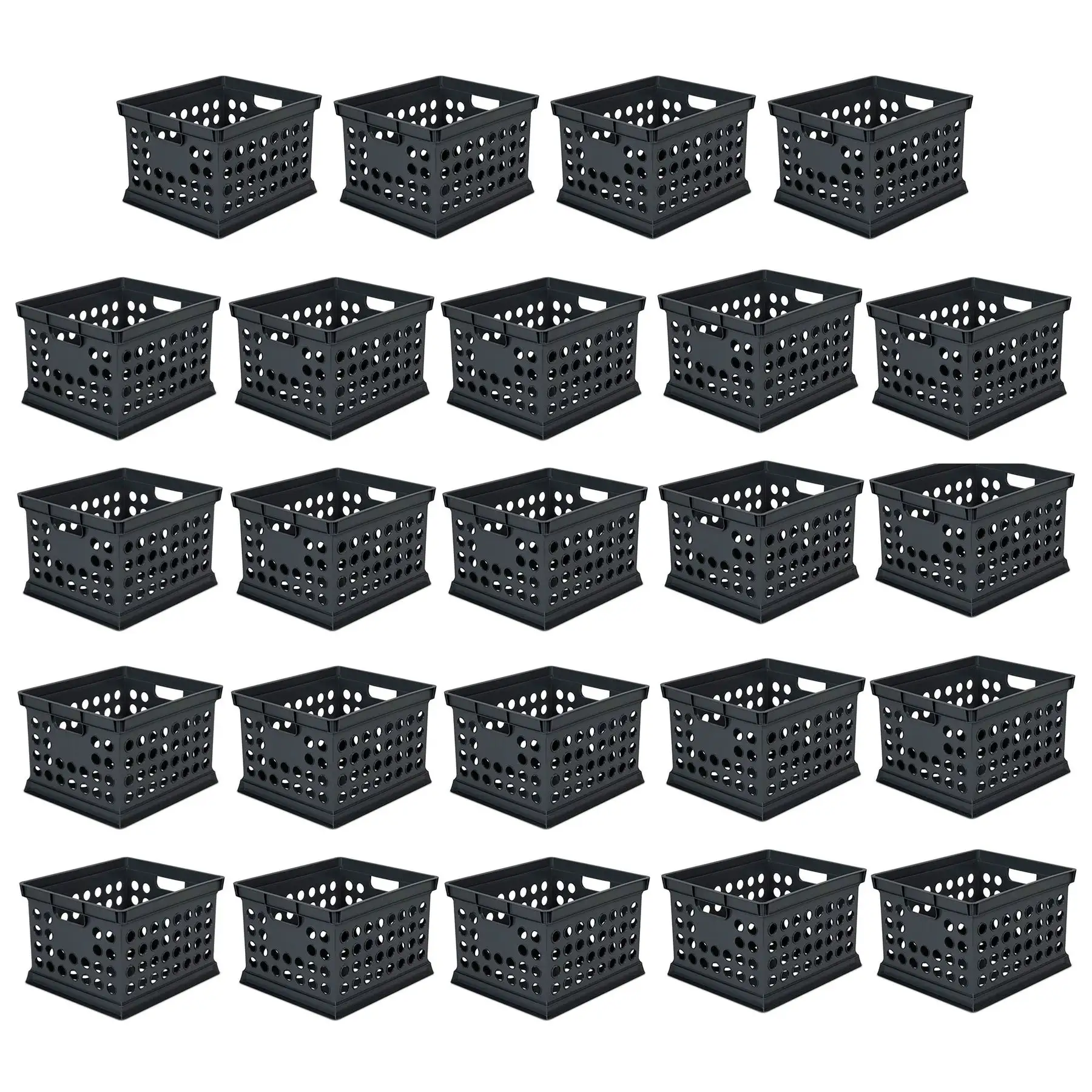 Sterilite Stackable Plastic Storage Open Crate Bin Organizer Box, Black, 24 Pack