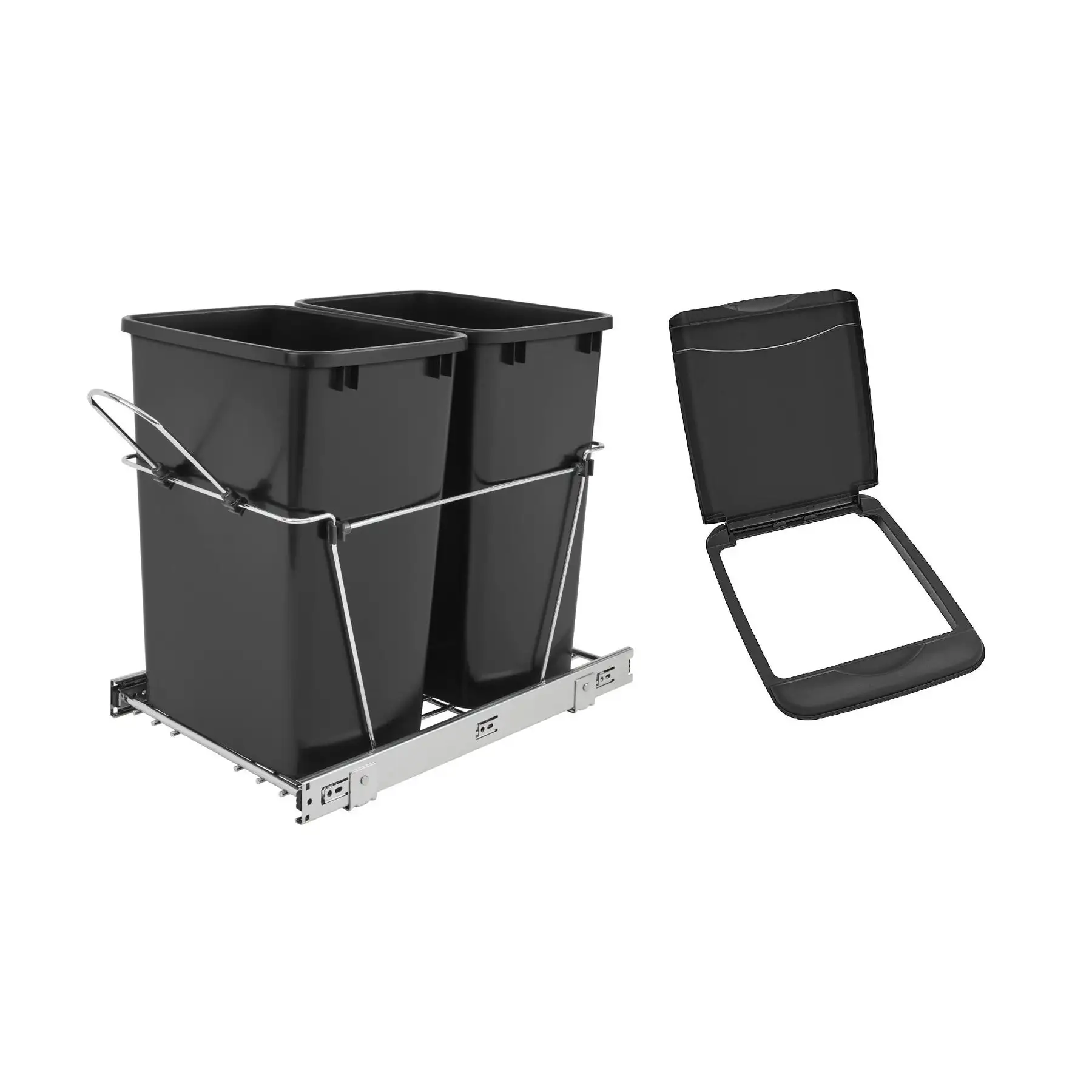 Rev-A-Shelf Double 35 Qt Pull-Out Waste Bin Containers & Flip Top Waste Bin Lid