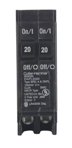 Eaton BR2020 Tandem Circuit Breaker W/O Rejection Clip