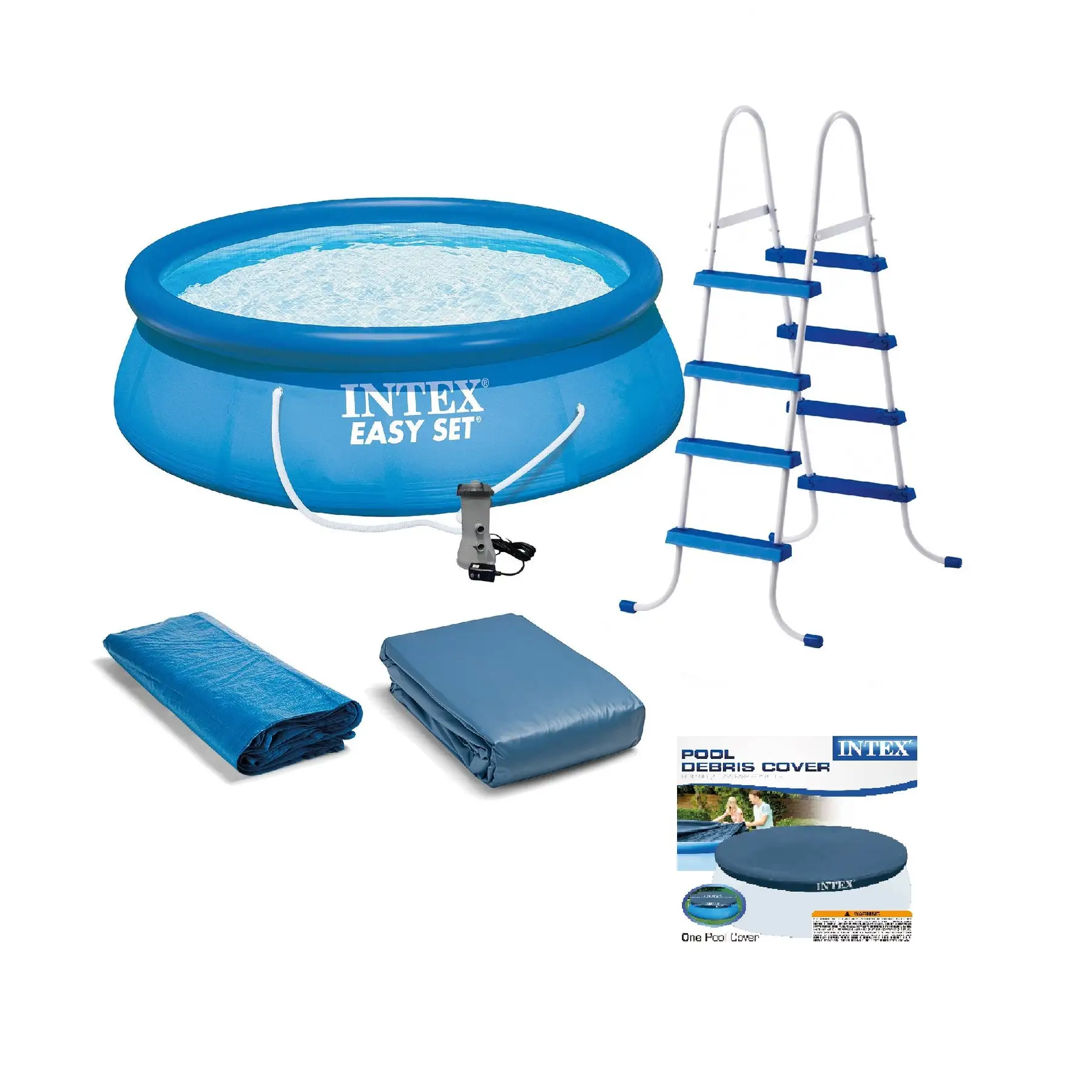 Intex Above Ground Swimming Pool, Ladder with Pump and 15?? Pool Debris Cover