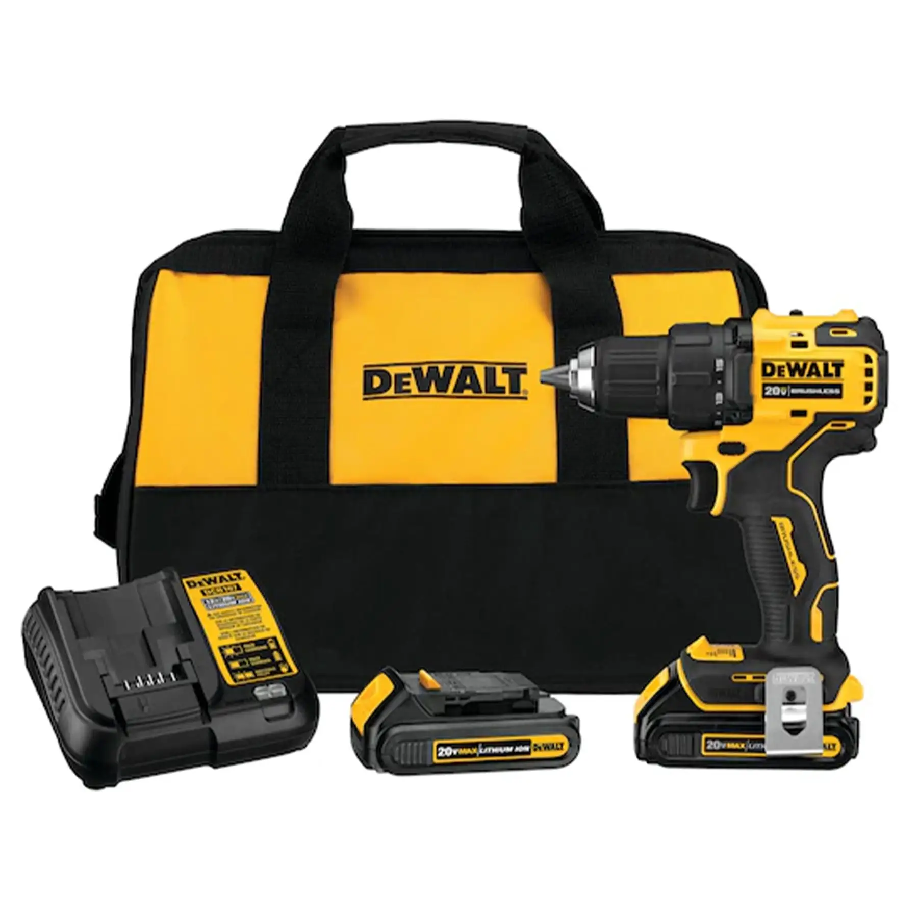 DeWalt ATOMIC 20 Volt 0.5 Inch Brushless Motor Drill Driver Kit Hand Tool Set