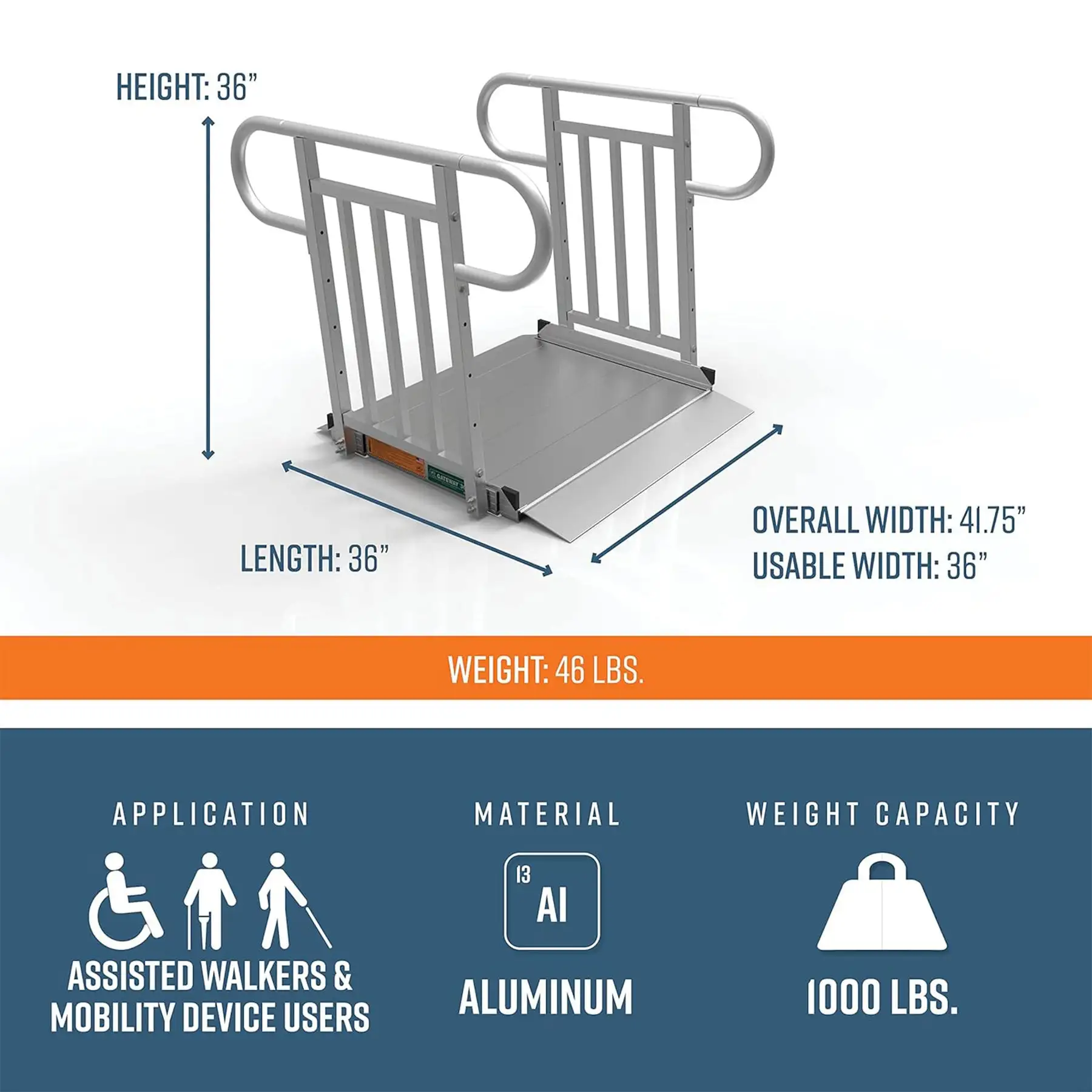 EZ-ACCESS GATEWAY 3G 3 Foot Aluminum Wheelchair Ramp with Vertical ...