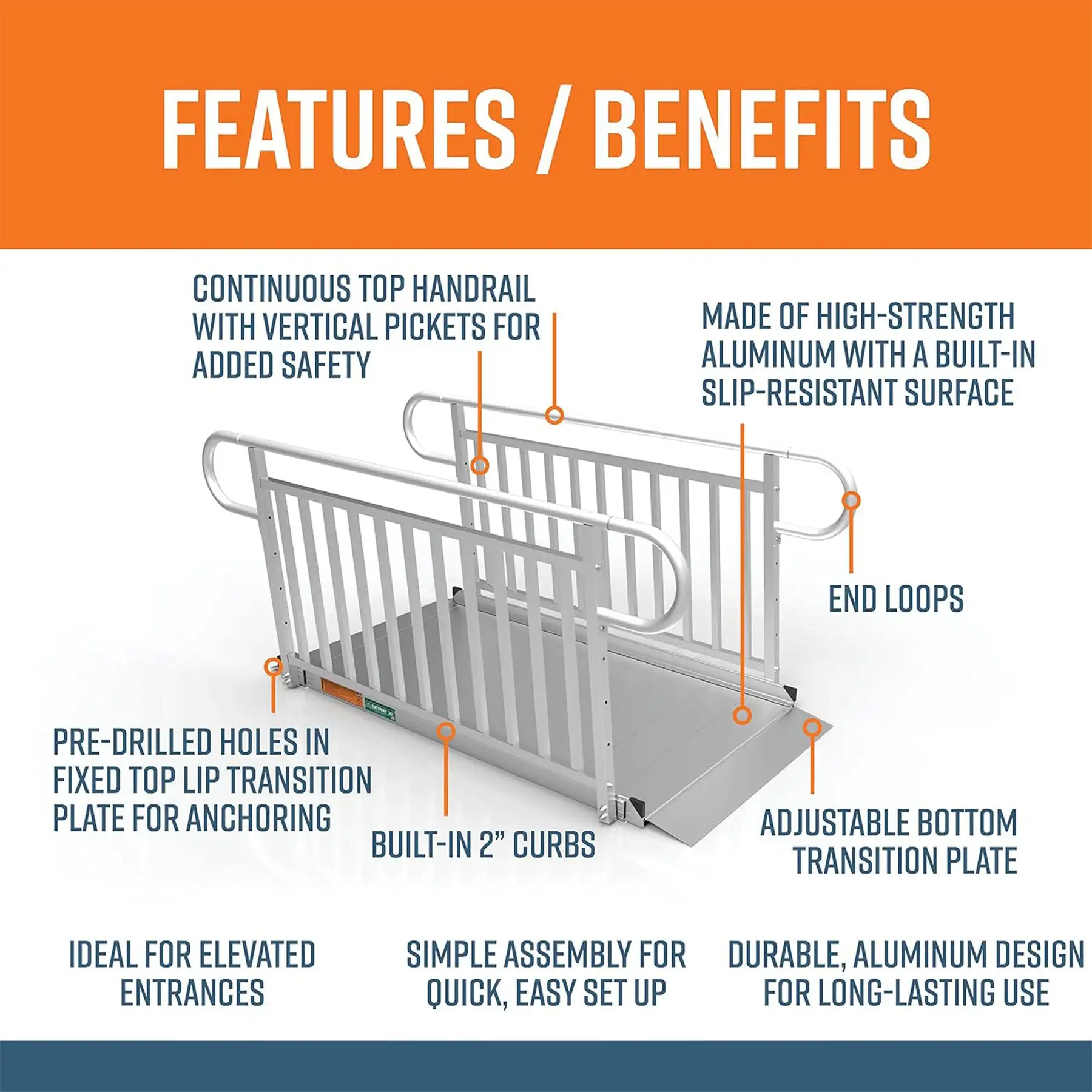 EZ-ACCESS GATEWAY 3G 6 Foot Aluminum Wheelchair Ramp with Vertical ...