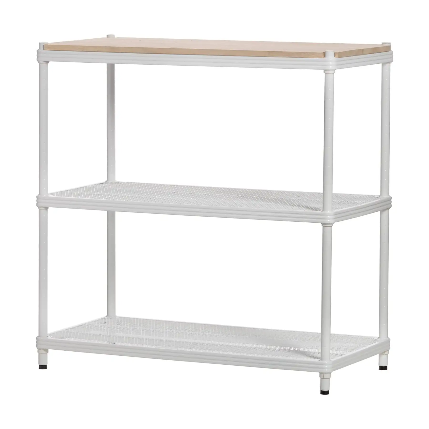 Design Ideas MeshWorks Metal Storage Wood Top Workbench Shelving Unit, White