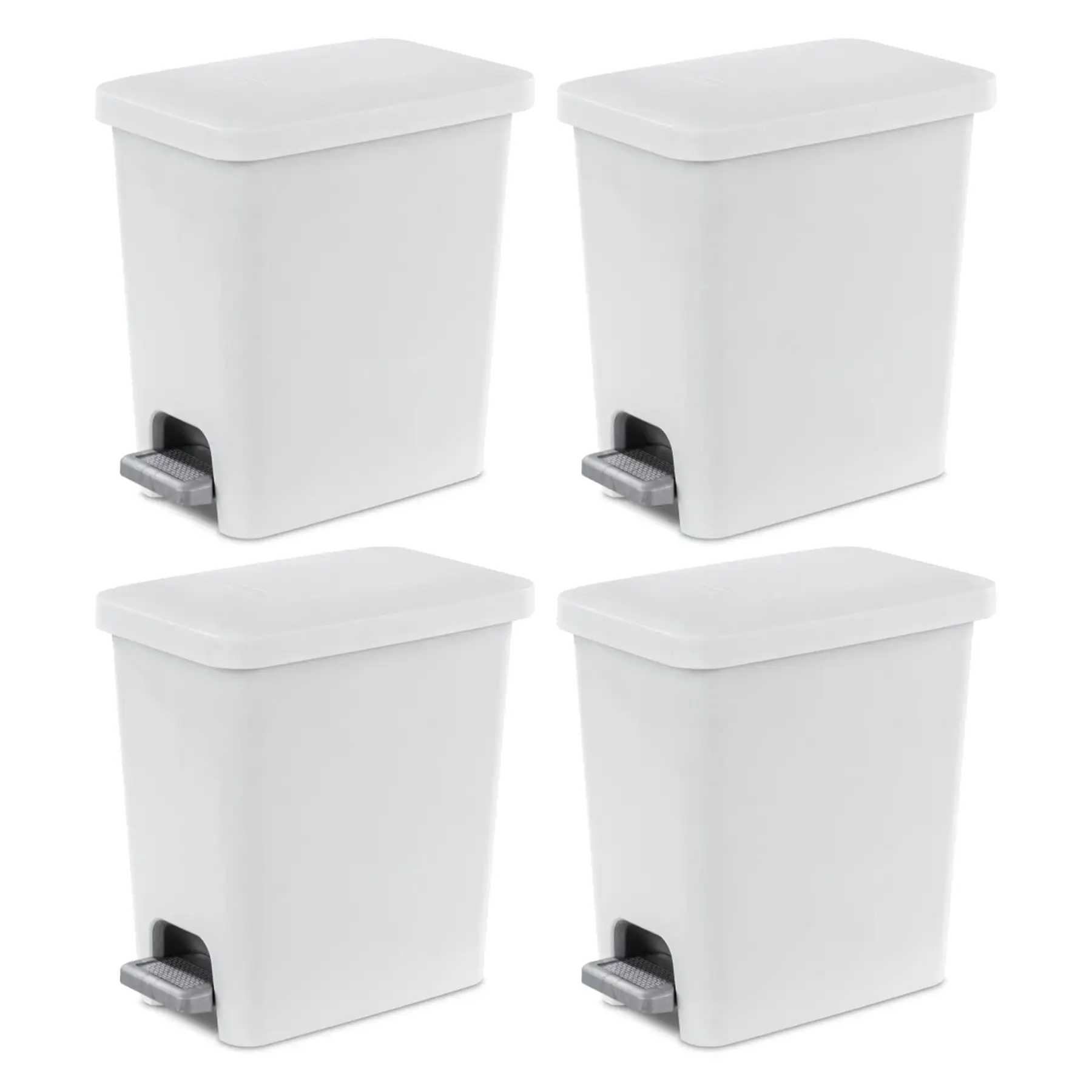 Sterilite 2.7 Gallon Rectangular Step On Trash Bin Wastebasket, White (4 Pack)