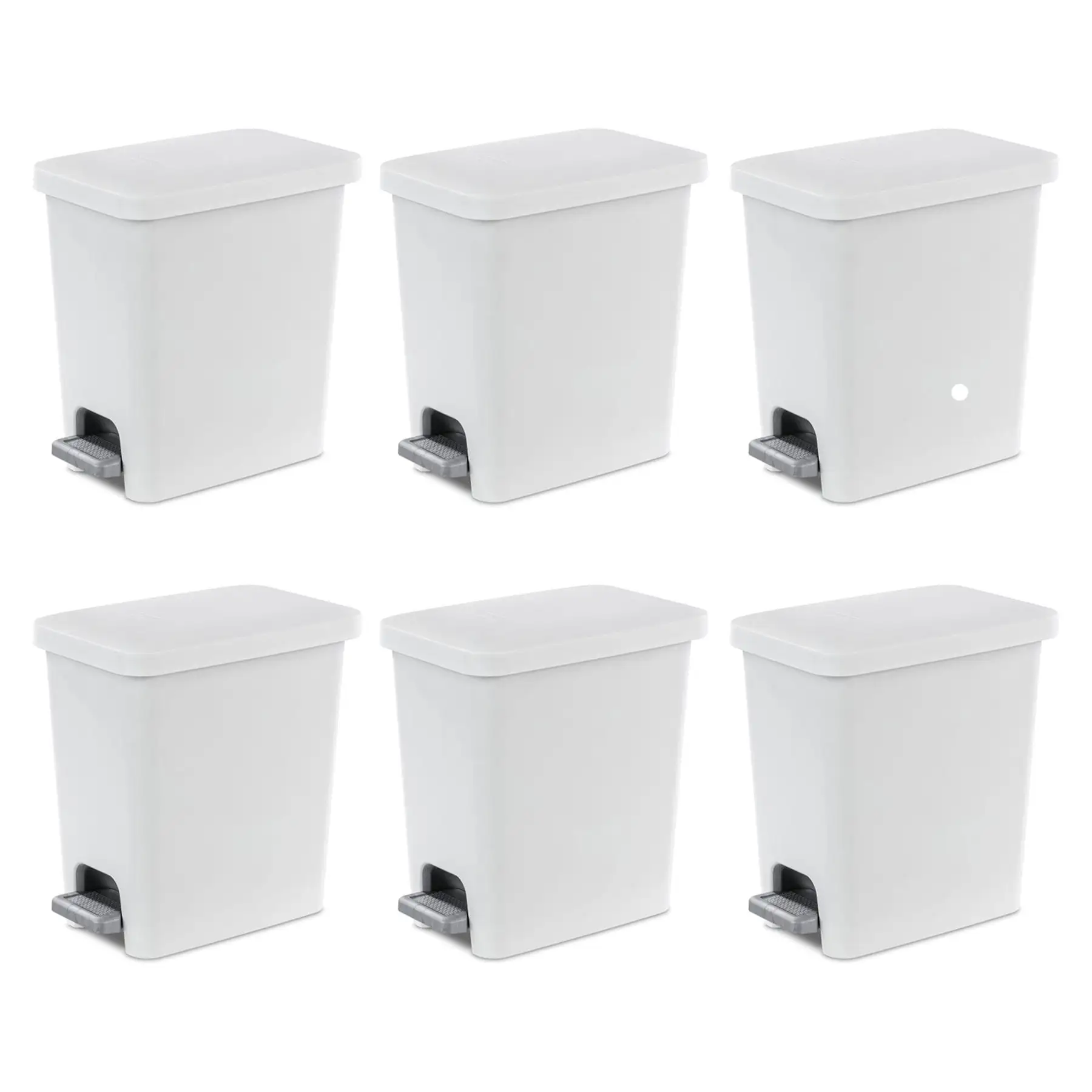 Sterilite 2.7 Gallon Rectangular Step On Trash Bin Wastebasket, White (6 Pack)