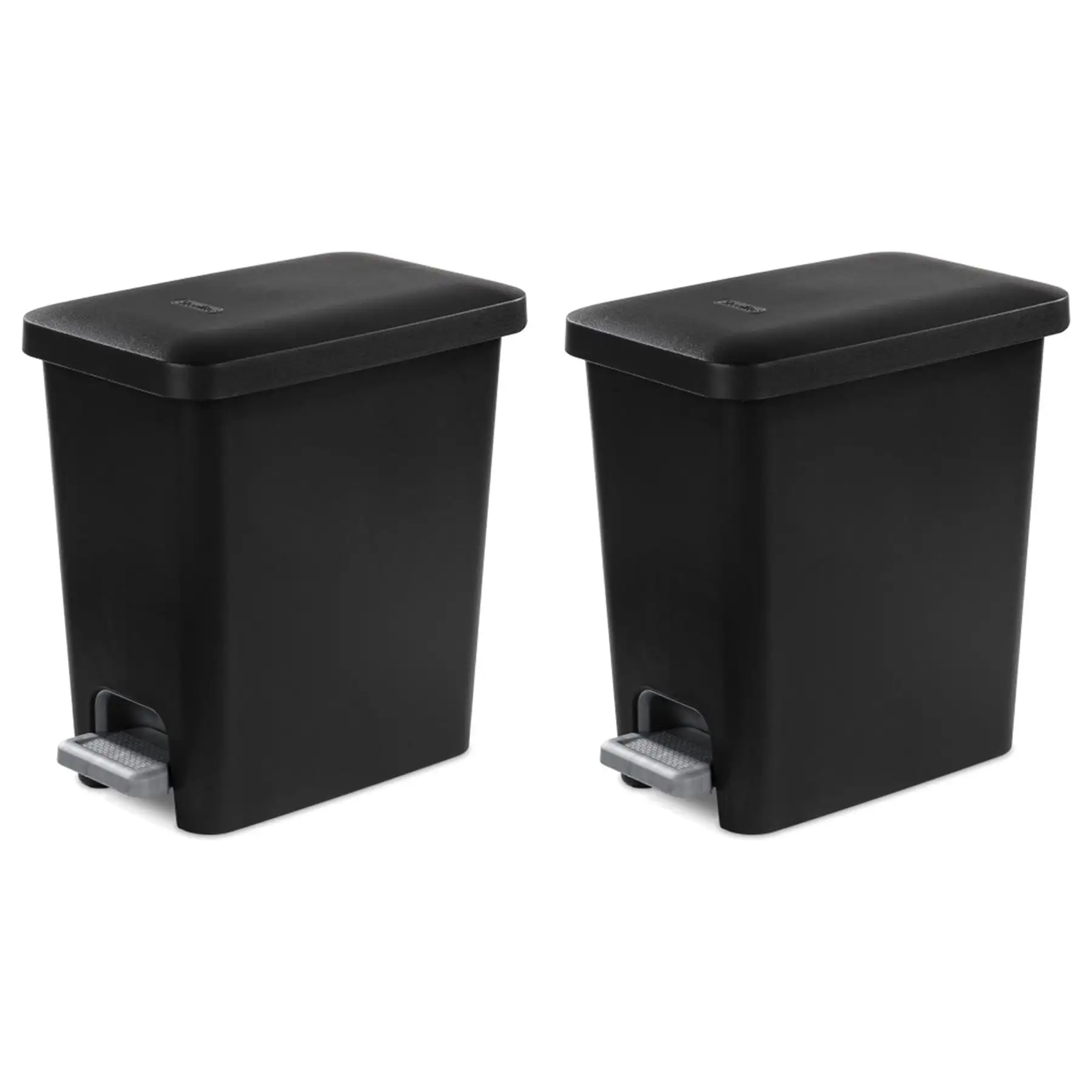 Sterilite 2.7 Gallon Rectangular Step On Trash Bin Wastebasket, Black (2 Pack)