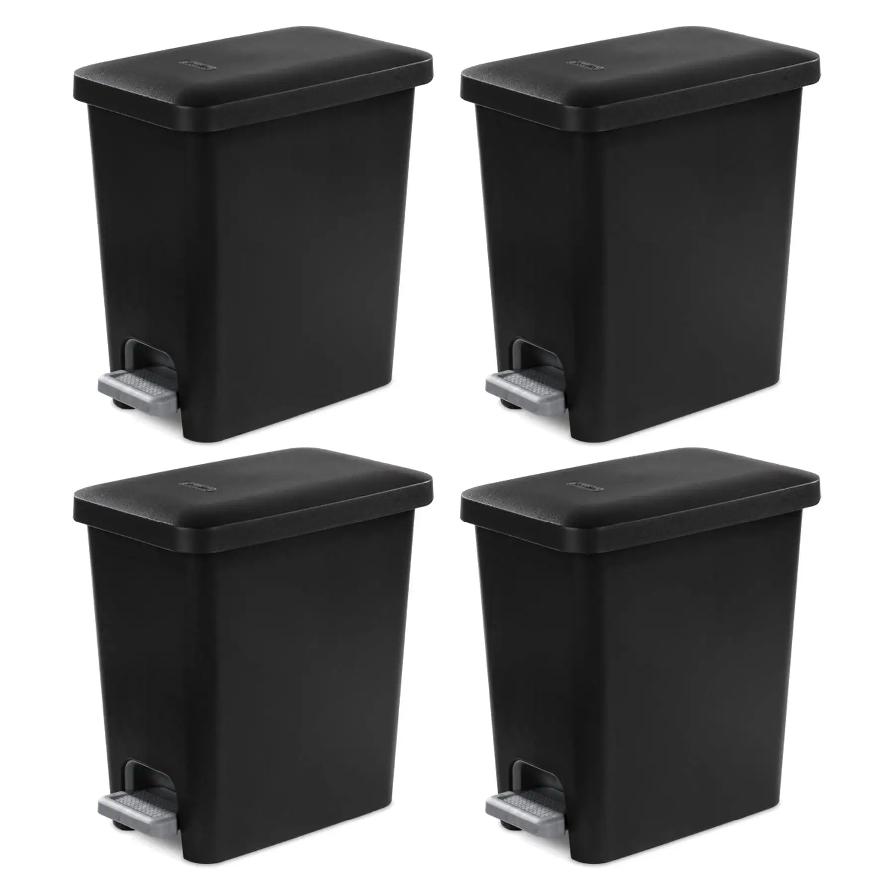 Sterilite 2.7 Gallon Rectangular Step On Trash Bin Wastebasket, Black (4 Pack)