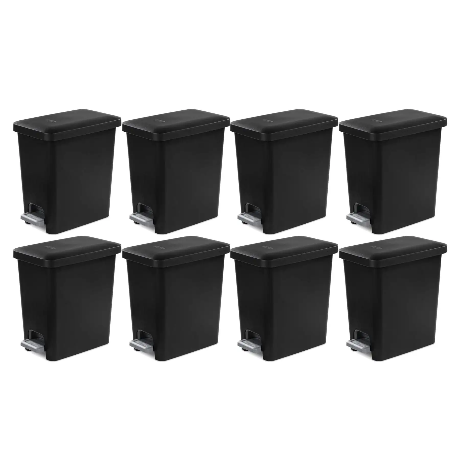 Sterilite 2.7 Gallon Rectangular Step On Trash Bin Wastebasket, Black (8 Pack)