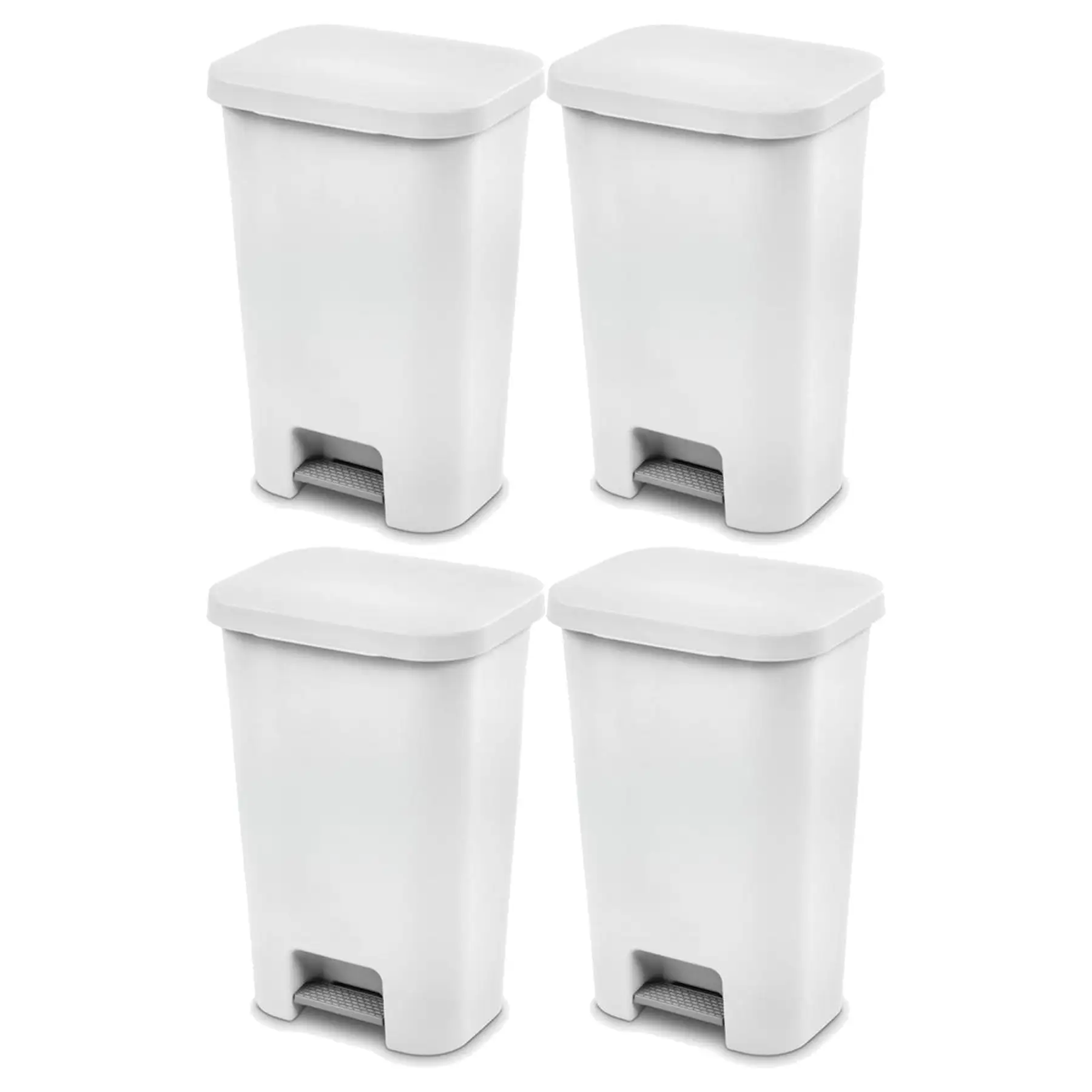 Sterilite 11.9 Gal Rectangle Step On Trash Kitchen Wastebasket, White (4 Pack)