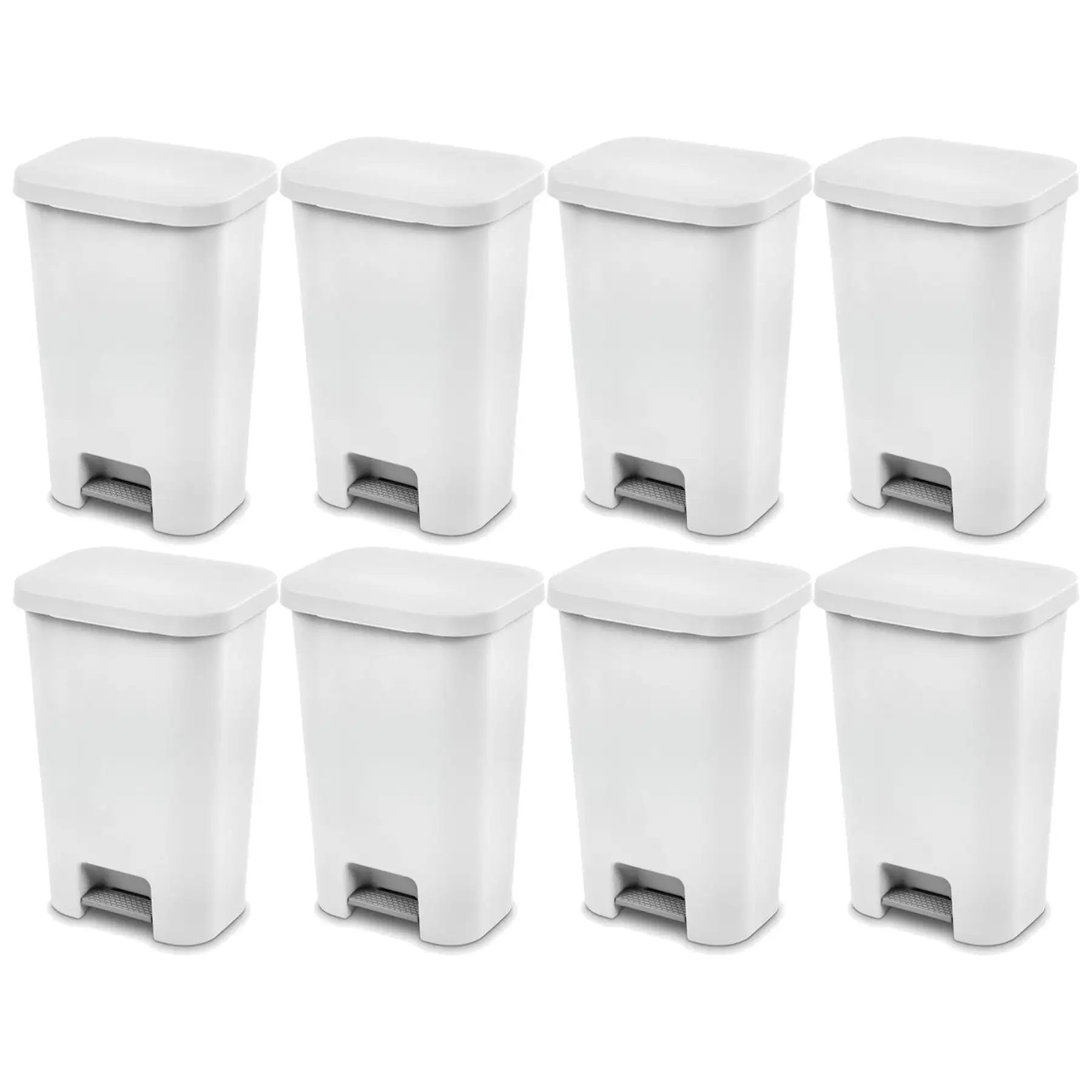 Sterilite 11.9 Gal Rectangle Step On Trash Kitchen Wastebasket, White (8 Pack)