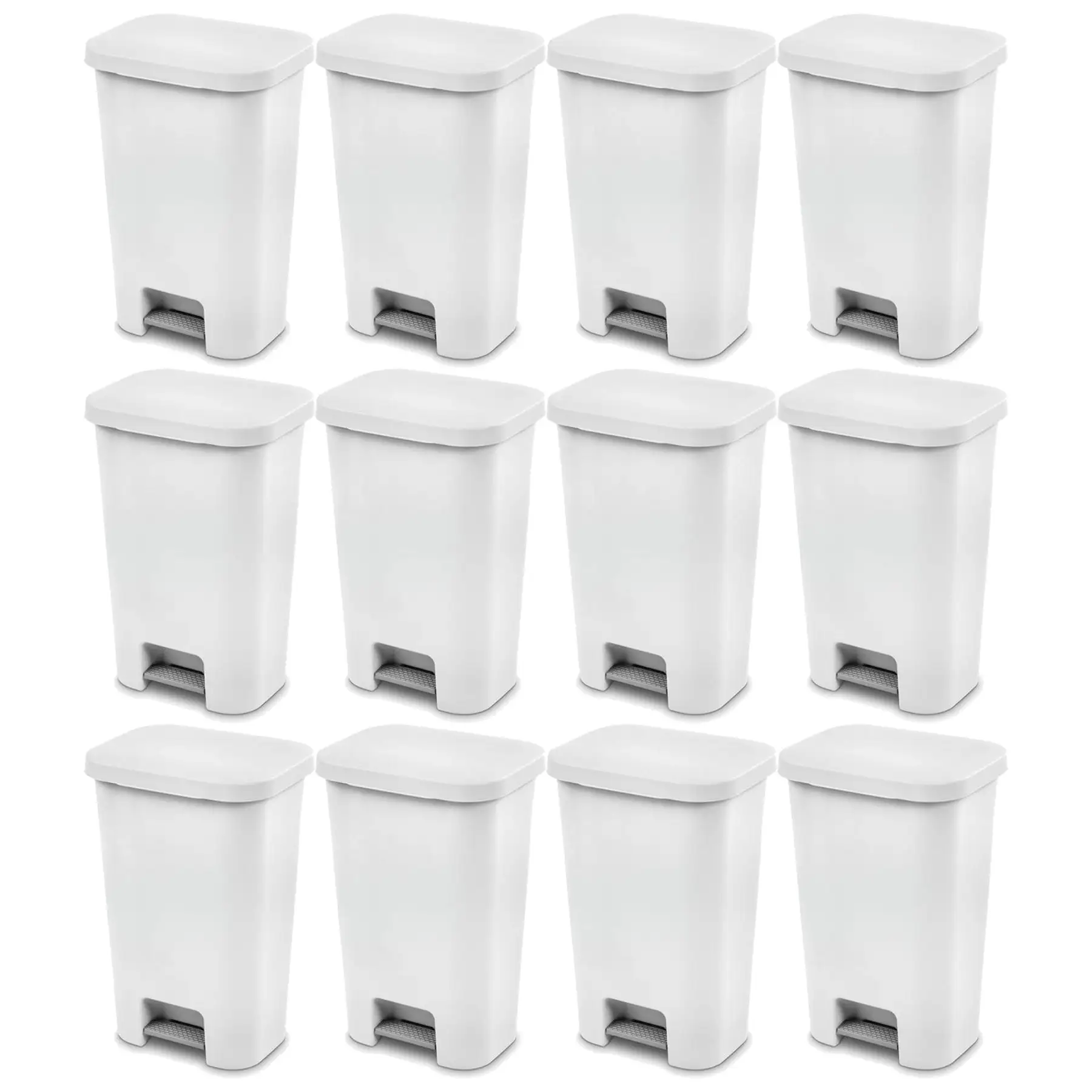 Sterilite 11.9 Gal Rectangle Step On Trash Kitchen Wastebasket, White (12 Pack)