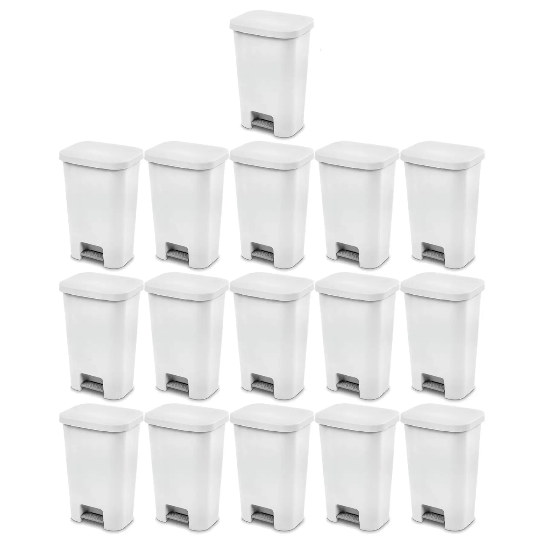 Sterilite 11.9 Gal Rectangle Step On Trash Kitchen Wastebasket, White (16 Pack)