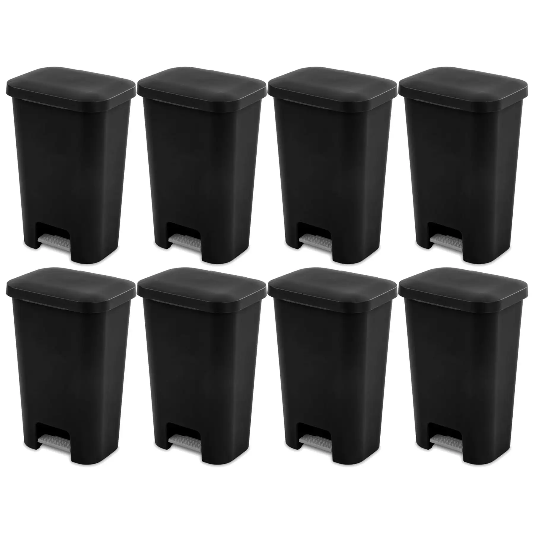 Sterilite 11.9 Gal Rectangle Step On Trash Kitchen Wastebasket, Black (8 Pack)