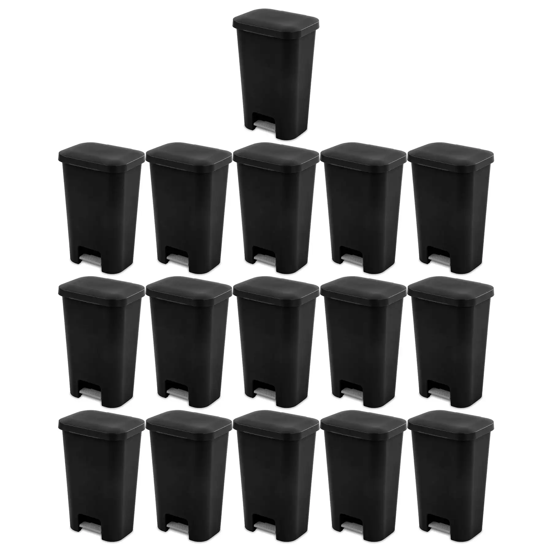 Sterilite 11.9 Gal Rectangle Step On Trash Kitchen Wastebasket, Black (16 Pack)