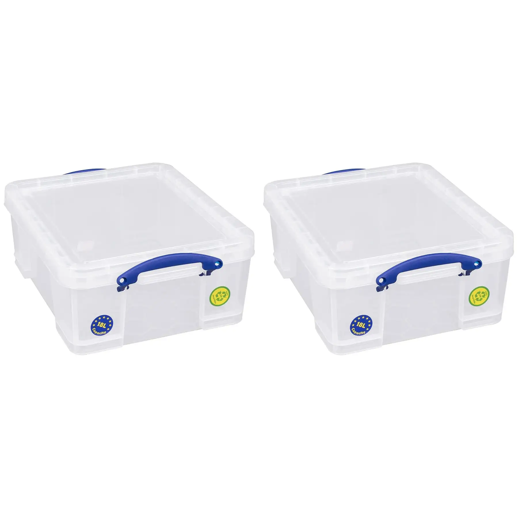 Really Useful Box 18L Storage Container w/Snap Lid & Clip Lock Handle, (2 Pack)