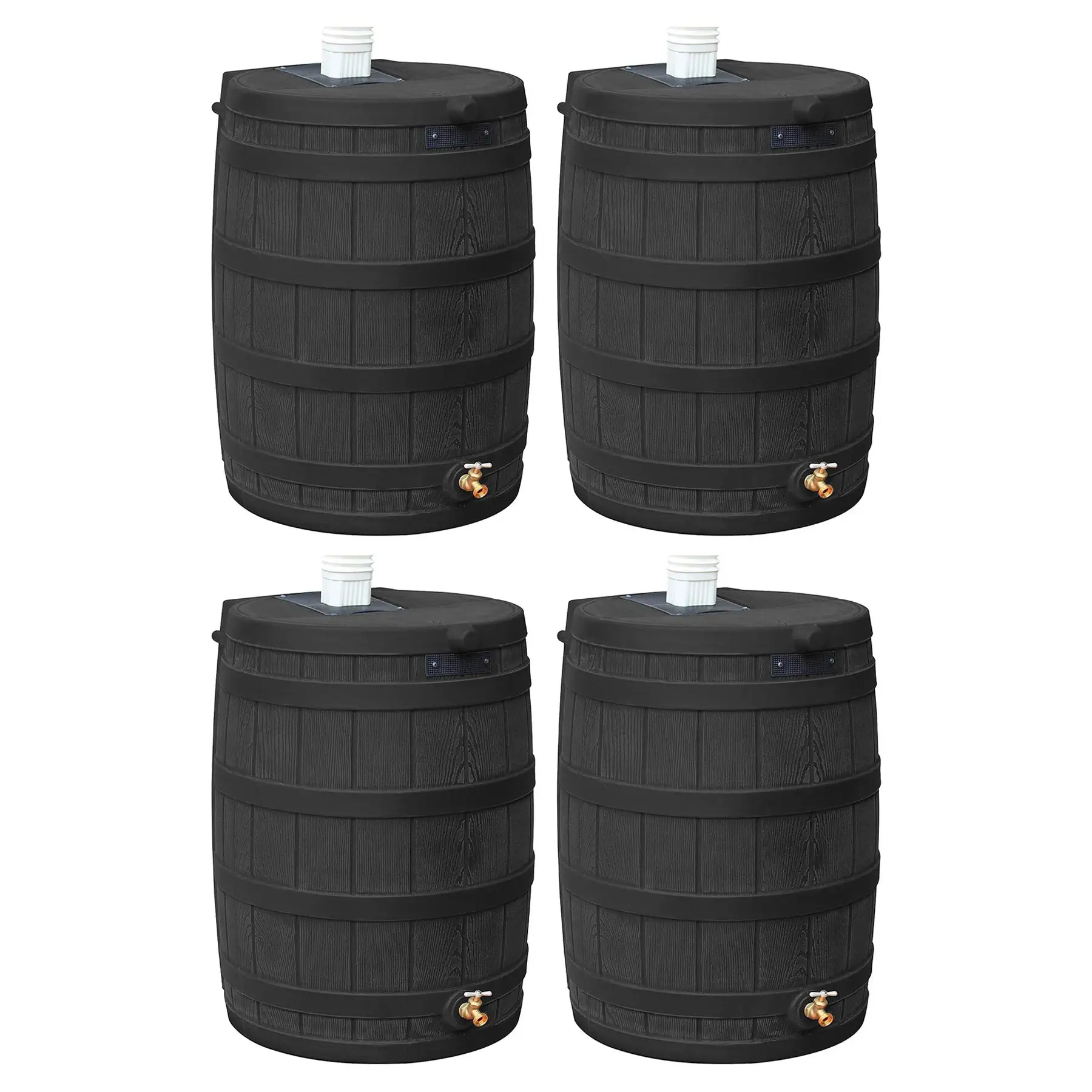 Good Ideas Rain Wizard 50 Gallon Plastic Barrel Water Collector, Black (4 Pack)