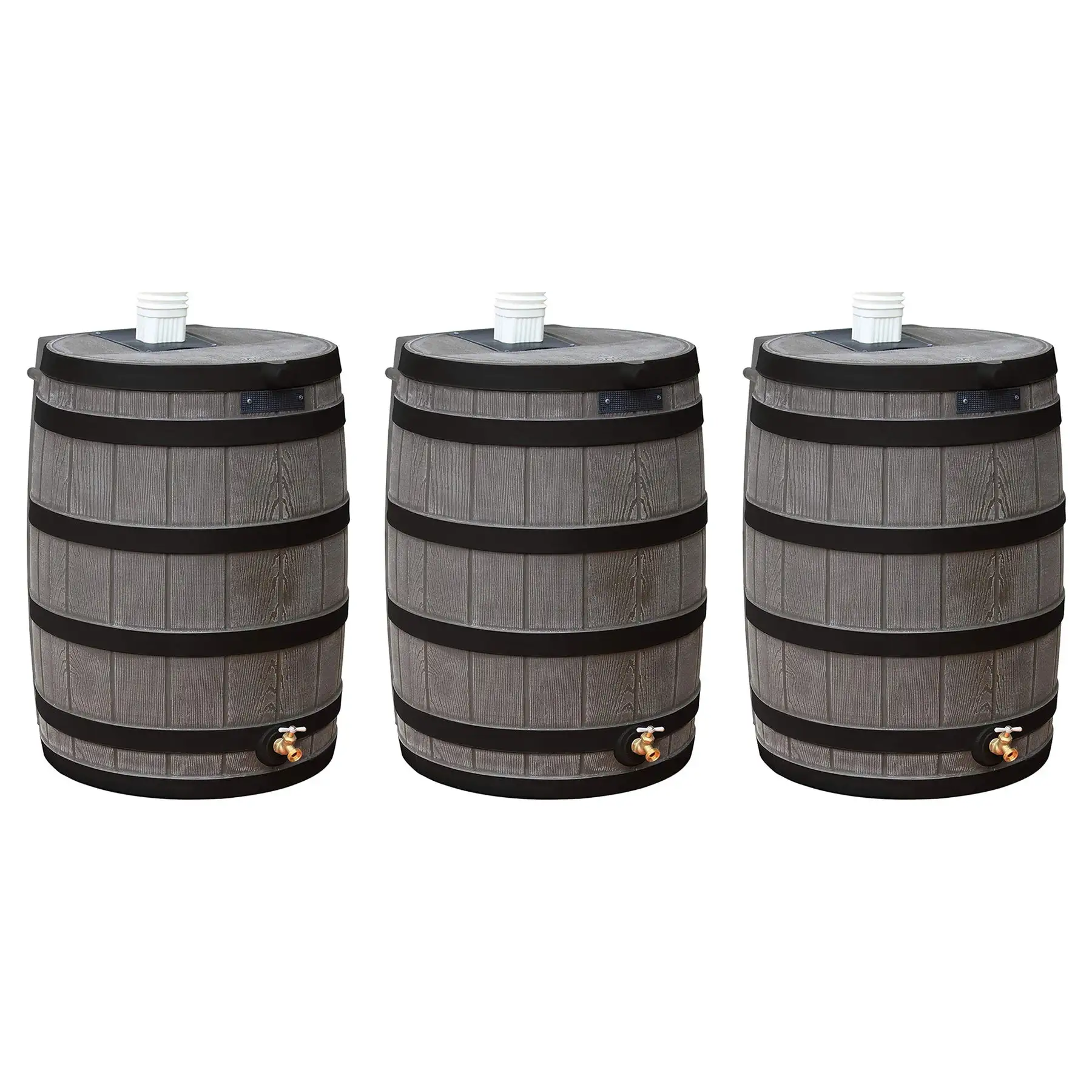 Good Ideas Rain Wizard Wood Rain Water Barrel with Darkened Ribs, Oak, (3 Pack)