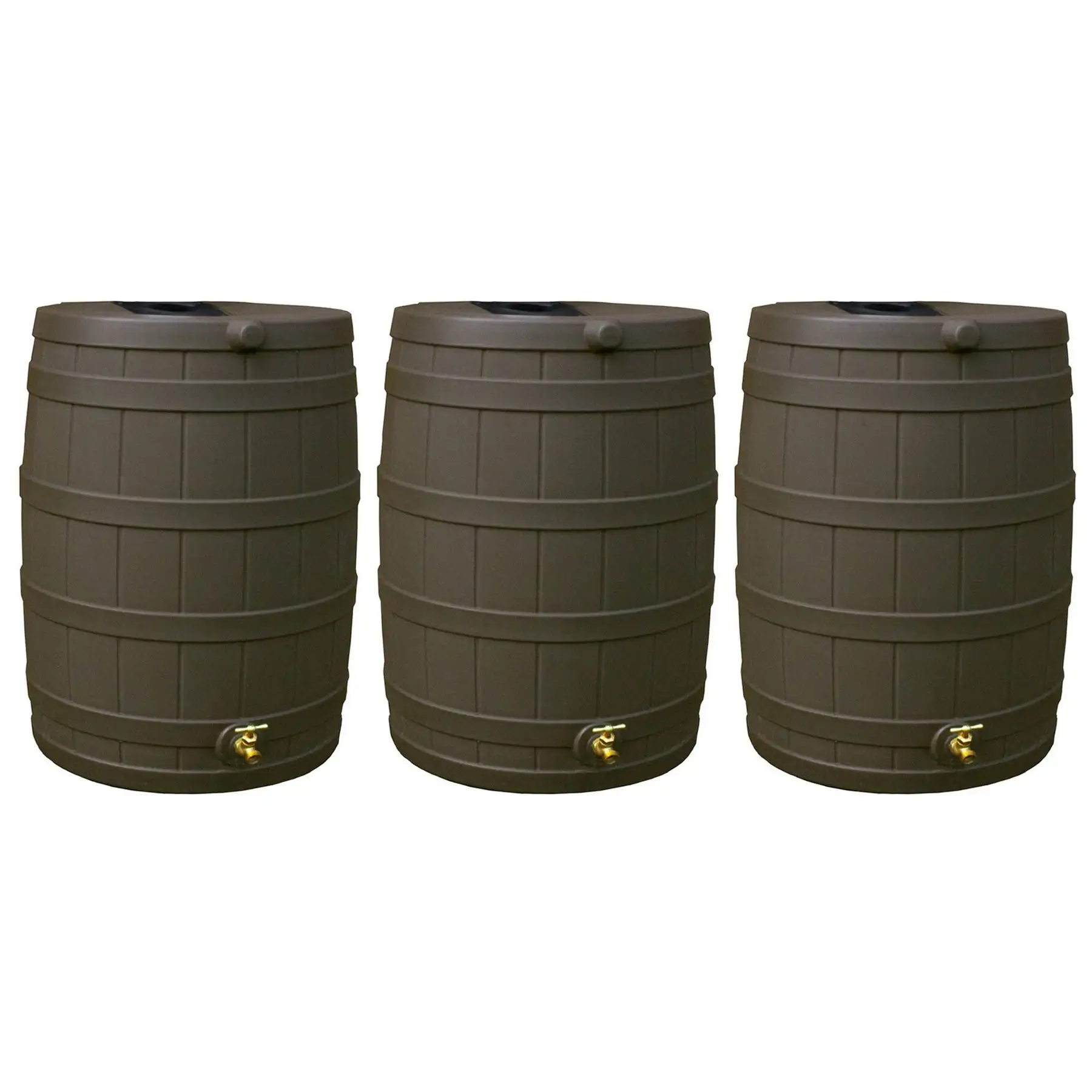 Good Ideas Rain Wizard 40 Gallon Capacity Plastic Rain Barrel Drum, Oak (3 Pack)