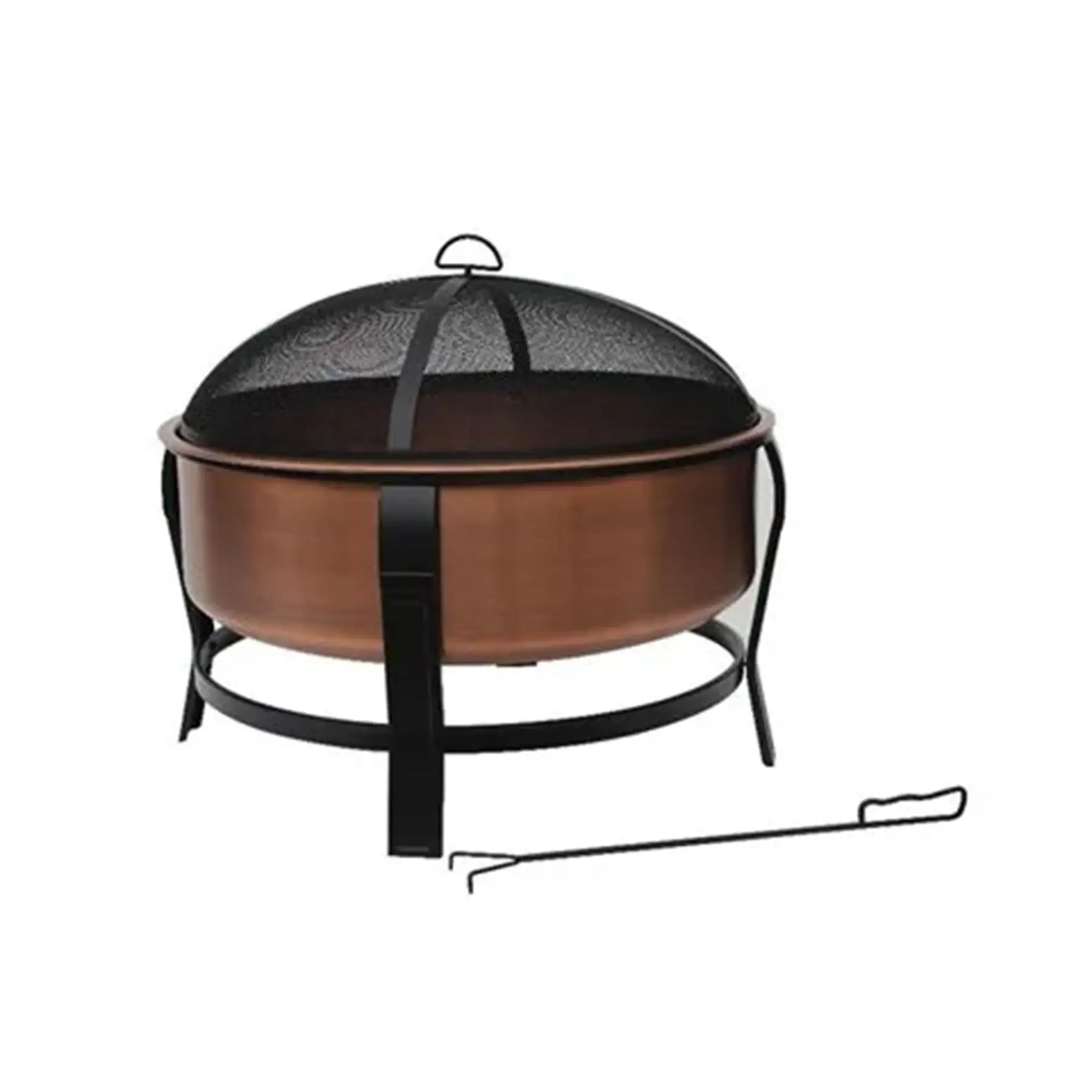 Four Seasons Courtyard 30" Copper Fire Pit with Screen and Poker, Black/Copper