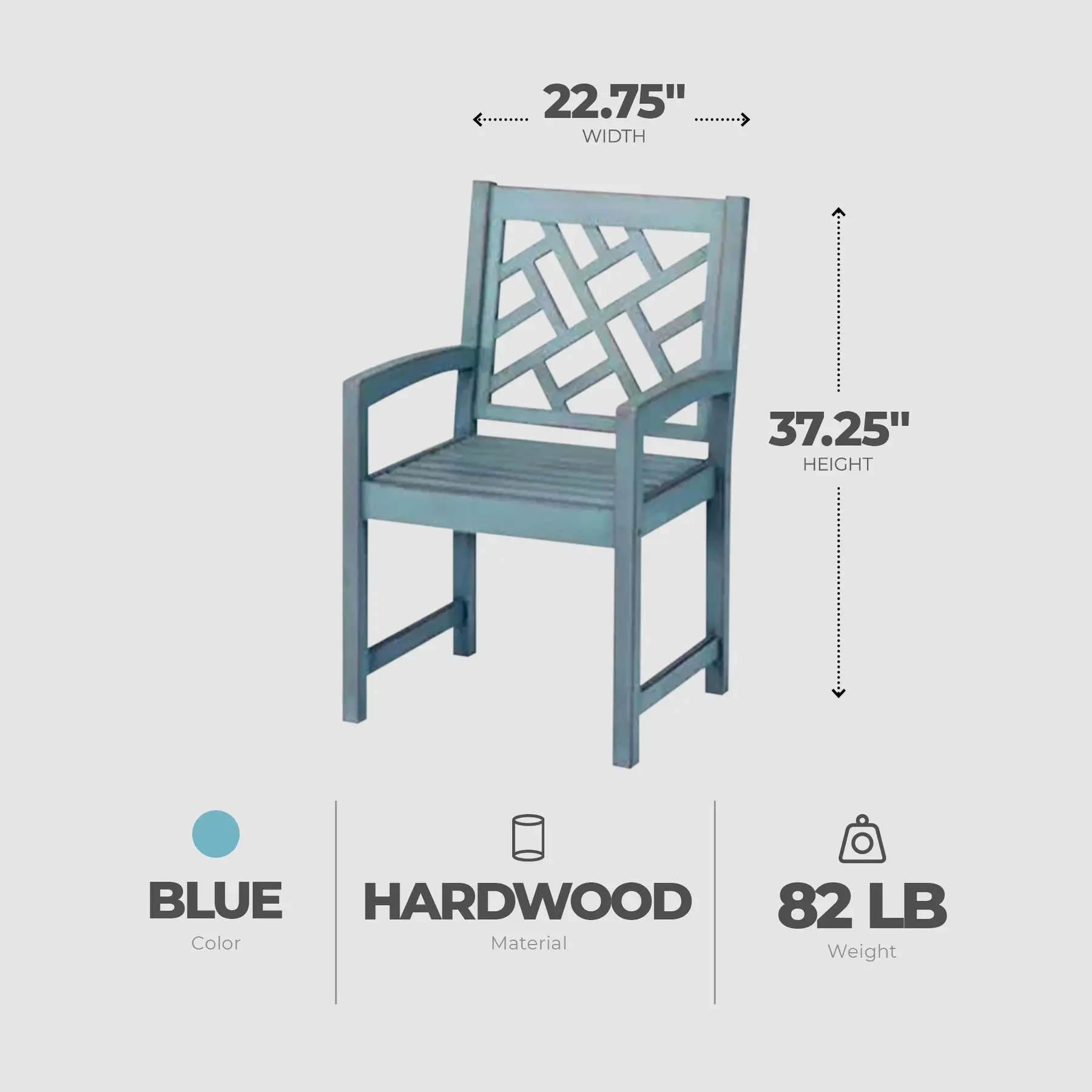 Four Seasons Courtyard Distressed 22?? Hardwood Portland Patio Arm Chair, Blue - Image 3