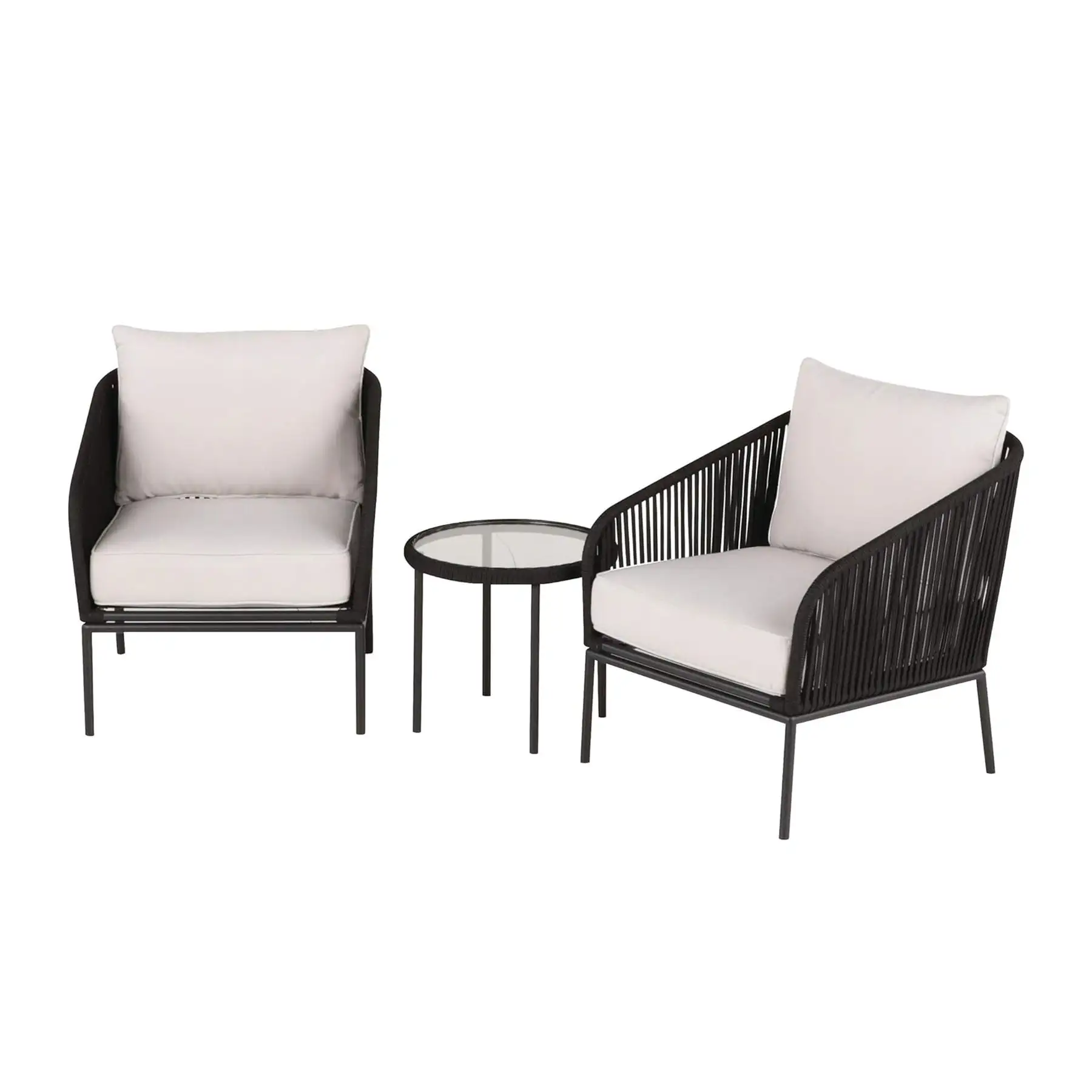 Four Seasons Courtyard Carrabelle 3 Piece Chat Set with Woven Rope Design, Black