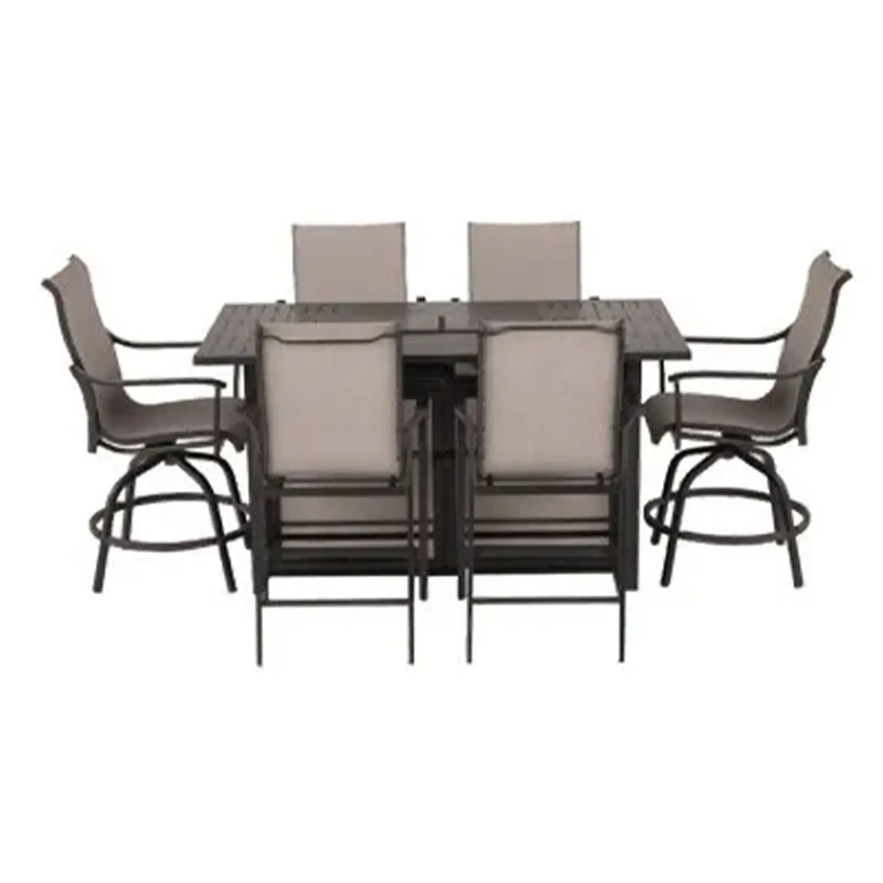 Four Seasons Courtyard Manhattan 6 Piece Patio High Chair Dining Furniture, Gray