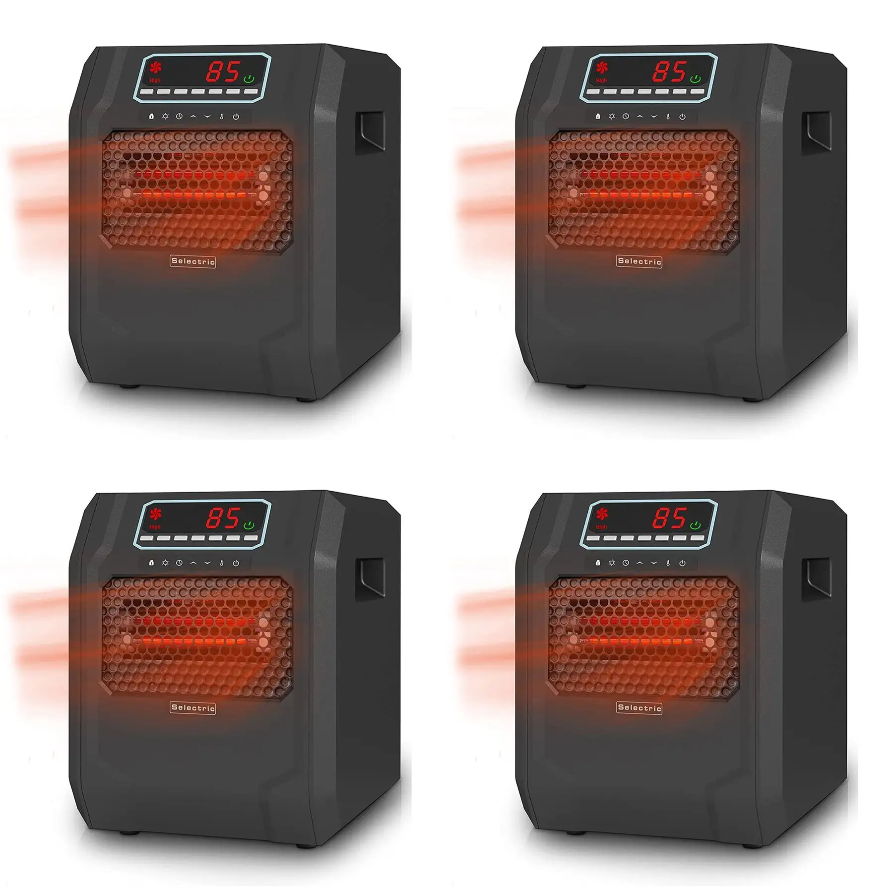 VOLTORB Portable Corded Electric Space Heater w/3 Heat Settings, Black (4 Pack)