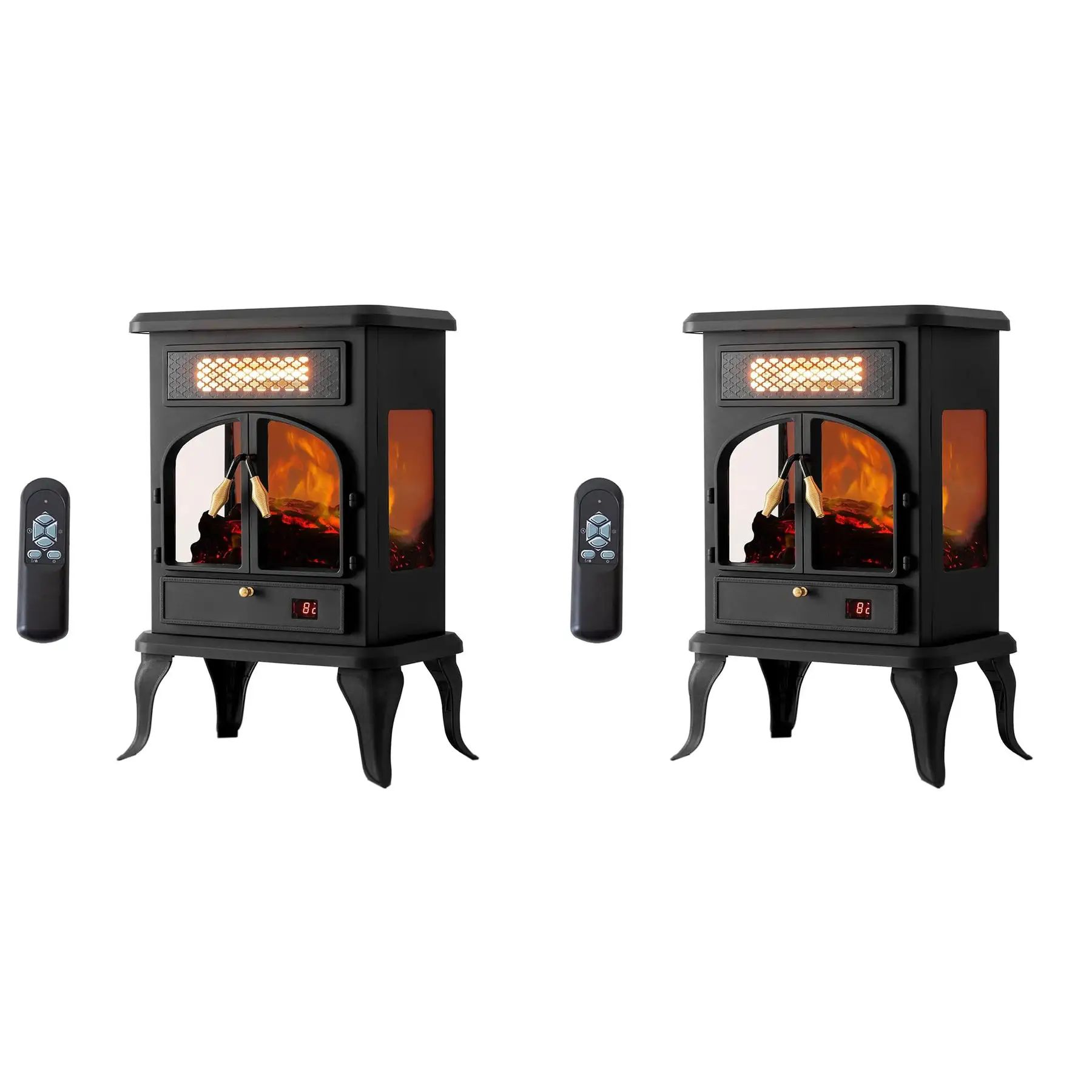 selectric Freestanding Electric Fireplace Heater w/Remote, Dark Black (2 Pack)