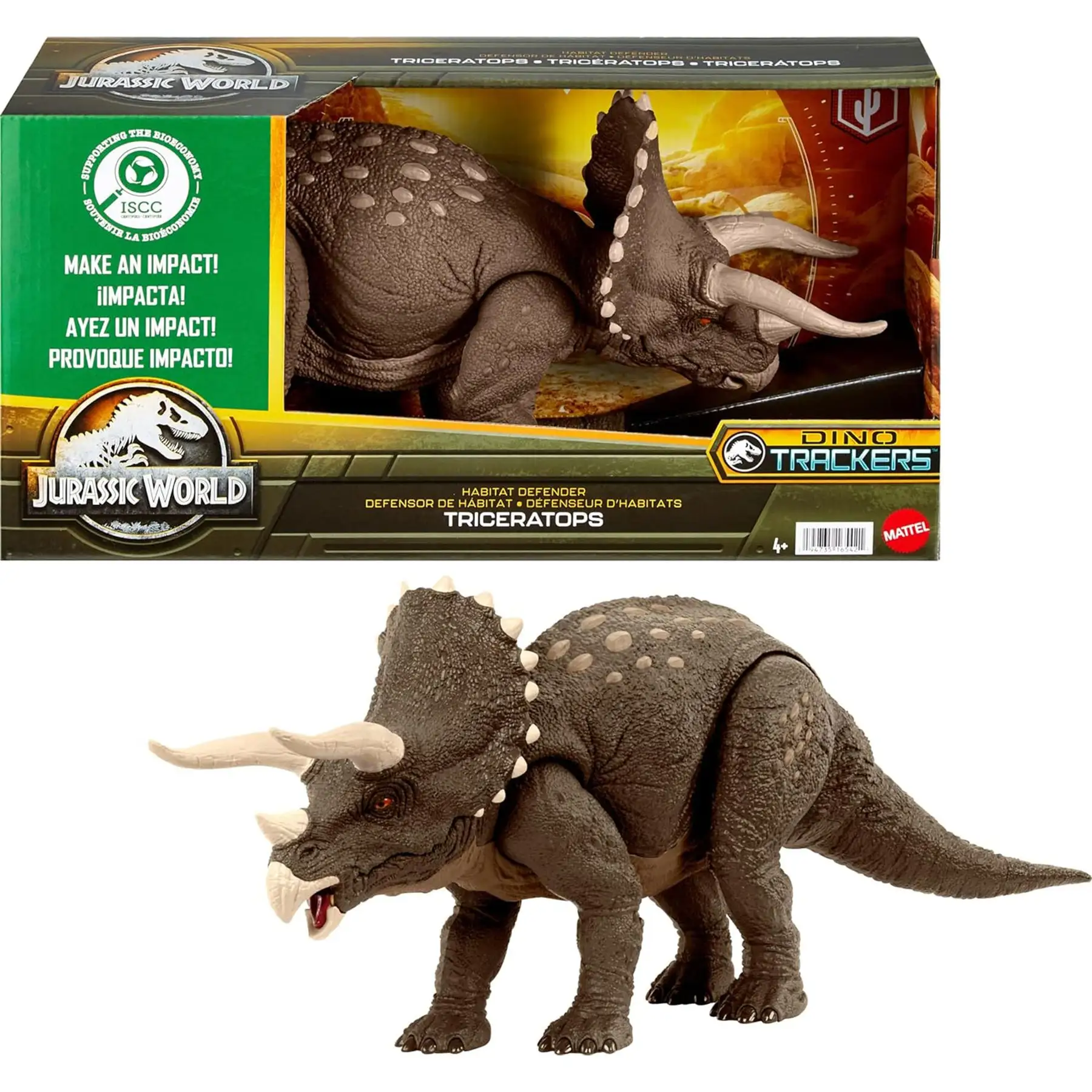 Jurassic World Triceratops Dinosaur Toy Habitat Defender Figure for 4 Years Plus